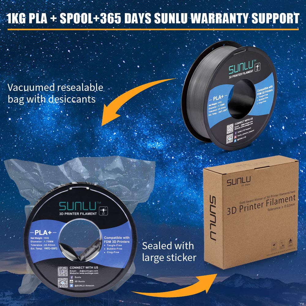 SUNLU PLA Filament 1.75mm 10KG (22LBS) for 3D Printing - High Precision +/- 0.02mm - Includes 10 Colors PLA Plus Bundle - Perfect for 3D Printers, 3D Pens & DIY Projects