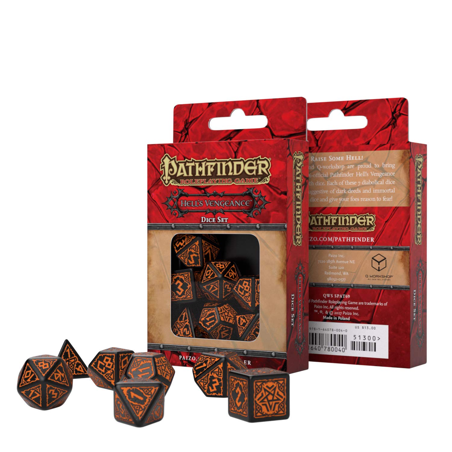 Q-Workshop Pathfinder Hell's Vengeance RPG Ornamented 7-Piece Polyhedral Dice Set for Tabletop Gaming - Perfect for Dungeons & Dragons, Pathfinder, and Fantasy RPG Adventures (SPAT69QWP)