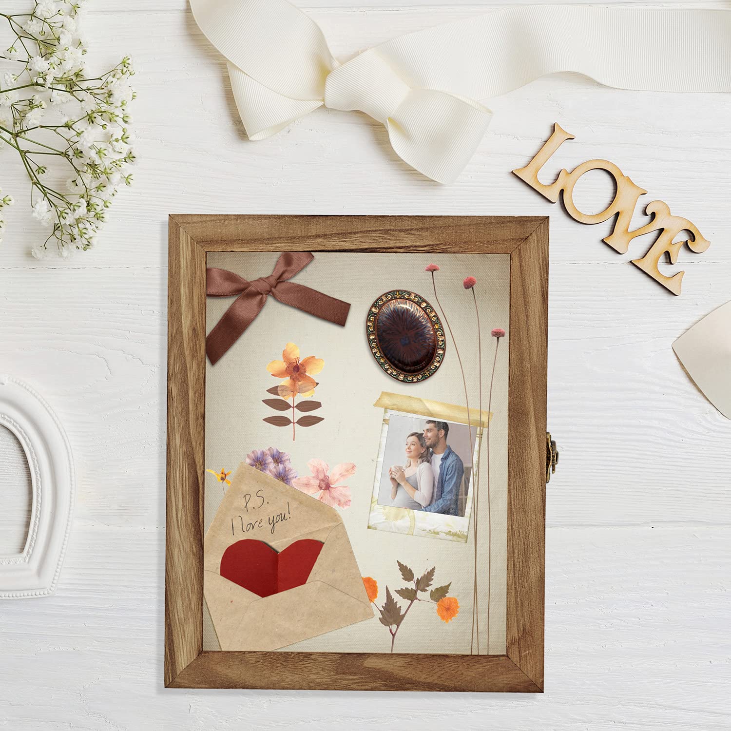 TJ.MOREE 11x14 Shadow Box Display Case - Linen Back Frame for Memorabilia, Bouquets, Medals & Photos | Perfect for Wedding Keepsakes, Sports Awards & Home Decor