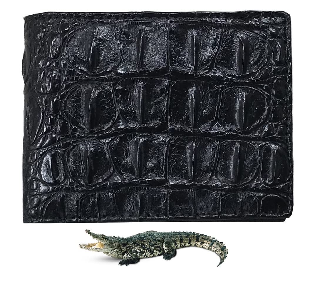 Premium Black Crocodile Leather RFID Blocking Bifold Wallet for Men - Luxury Alligator Skin Passcase with Security Protection (VL5618) - Perfect for Business, Travel & Everyday Use