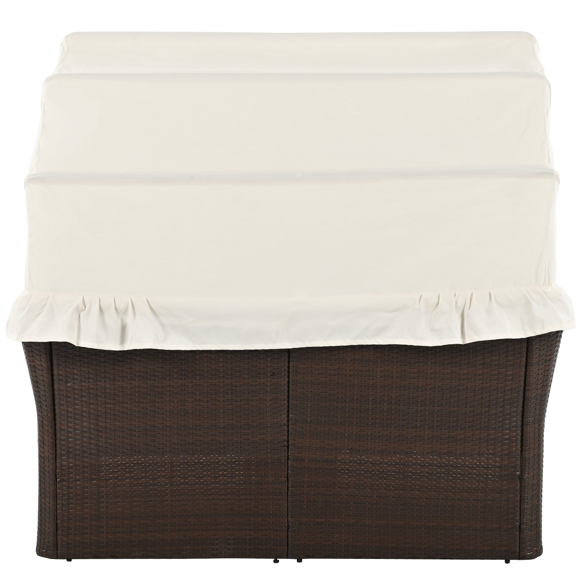 2 Seater Outdoor Patio Daybed with Foldable Awning & Cushions - Double Loveseat Sofa Set for Garden, Balcony, Poolside - Perfect for Relaxing, Sunbathing & Outdoor Lounging (Beige)