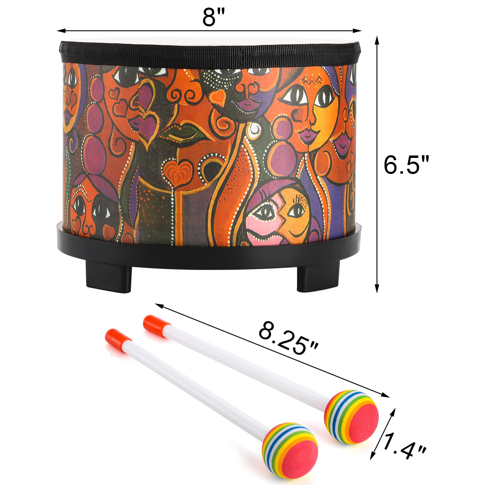 Tosnail 8 Inch Kids Floor Tom Drum with Mallets & Storage Bag - Musical Percussion Instrument Toy for Children & Toddlers - Perfect Christmas & Birthday Gift (Face Pattern) - Ideal for Home Play, Classroom Music Education & Early Childhood Development