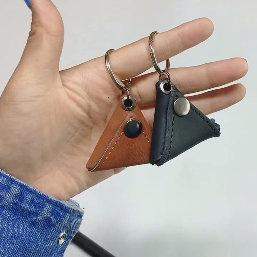 2Pcs PU Leather Guitar Picks Holder Case with Key Ring - Triangle Guitar Pick Bag Keychain Storage Sleeve for Acoustic Guitar, Bass & Ukulele (Brown & Black) - Perfect for Musicians, Guitarists & Travel Accessories
