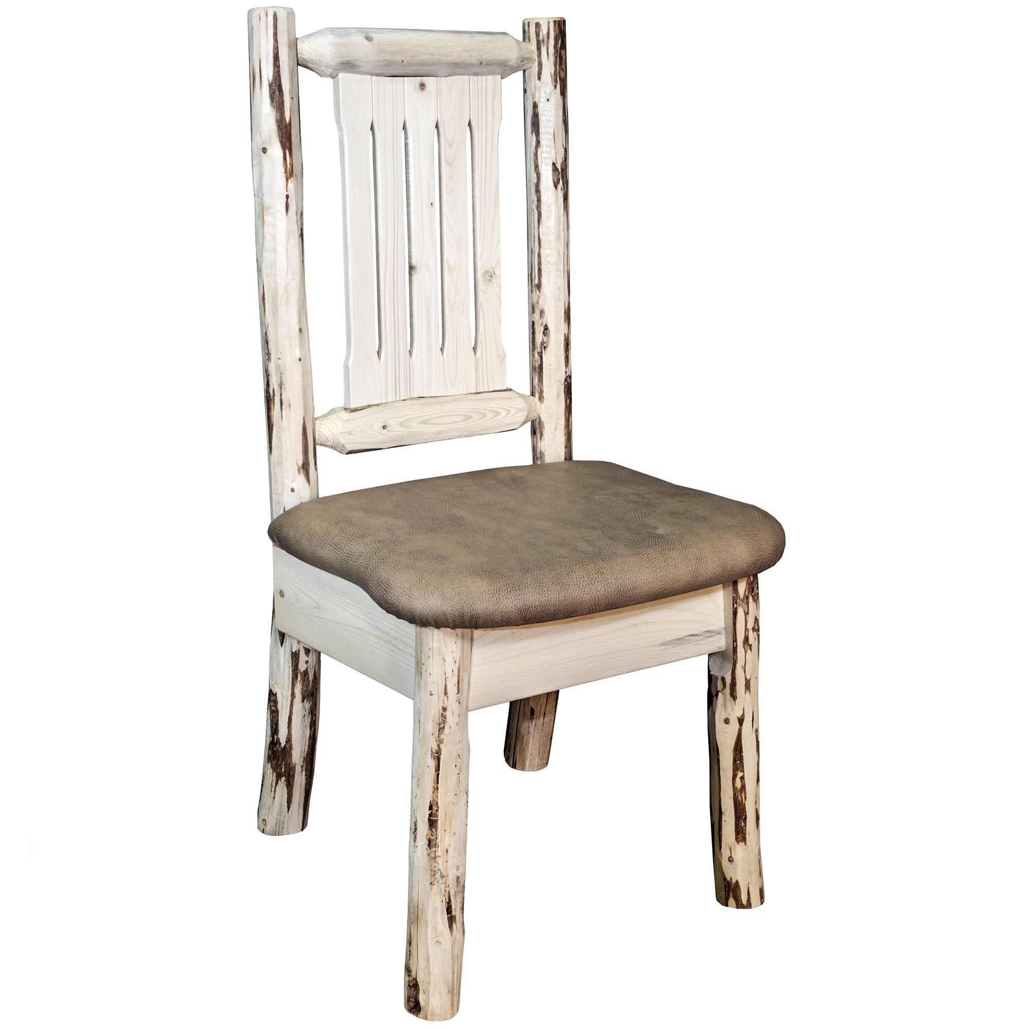 Montana Side Chair with Upholstered Seat - Buckskin Pattern Leather Dining Chair for Kitchen, Living Room & Office