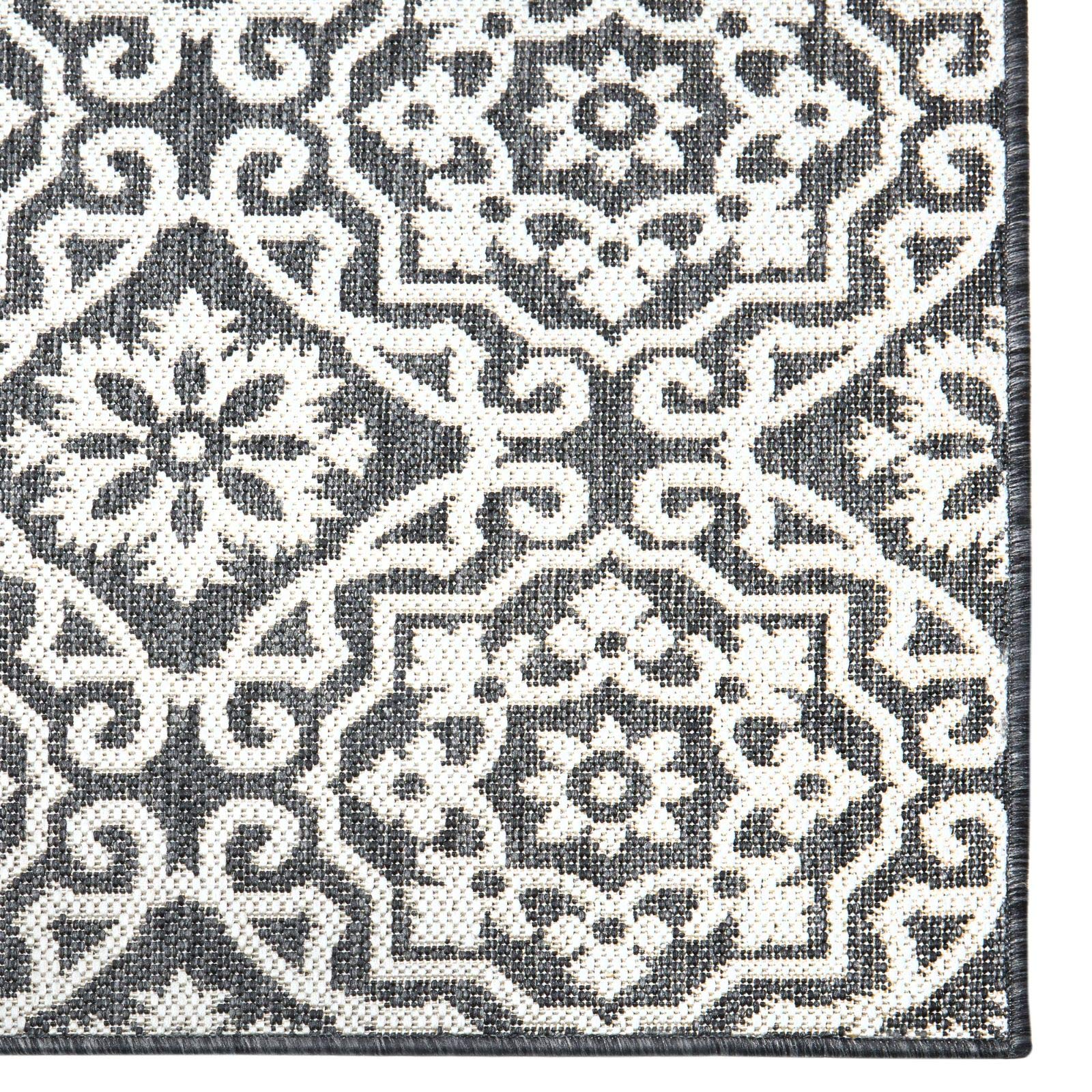 Nicole Miller New York Patio Country Danica Transitional Geometric Indoor/Outdoor Area Rug - Black & Grey - 7'9