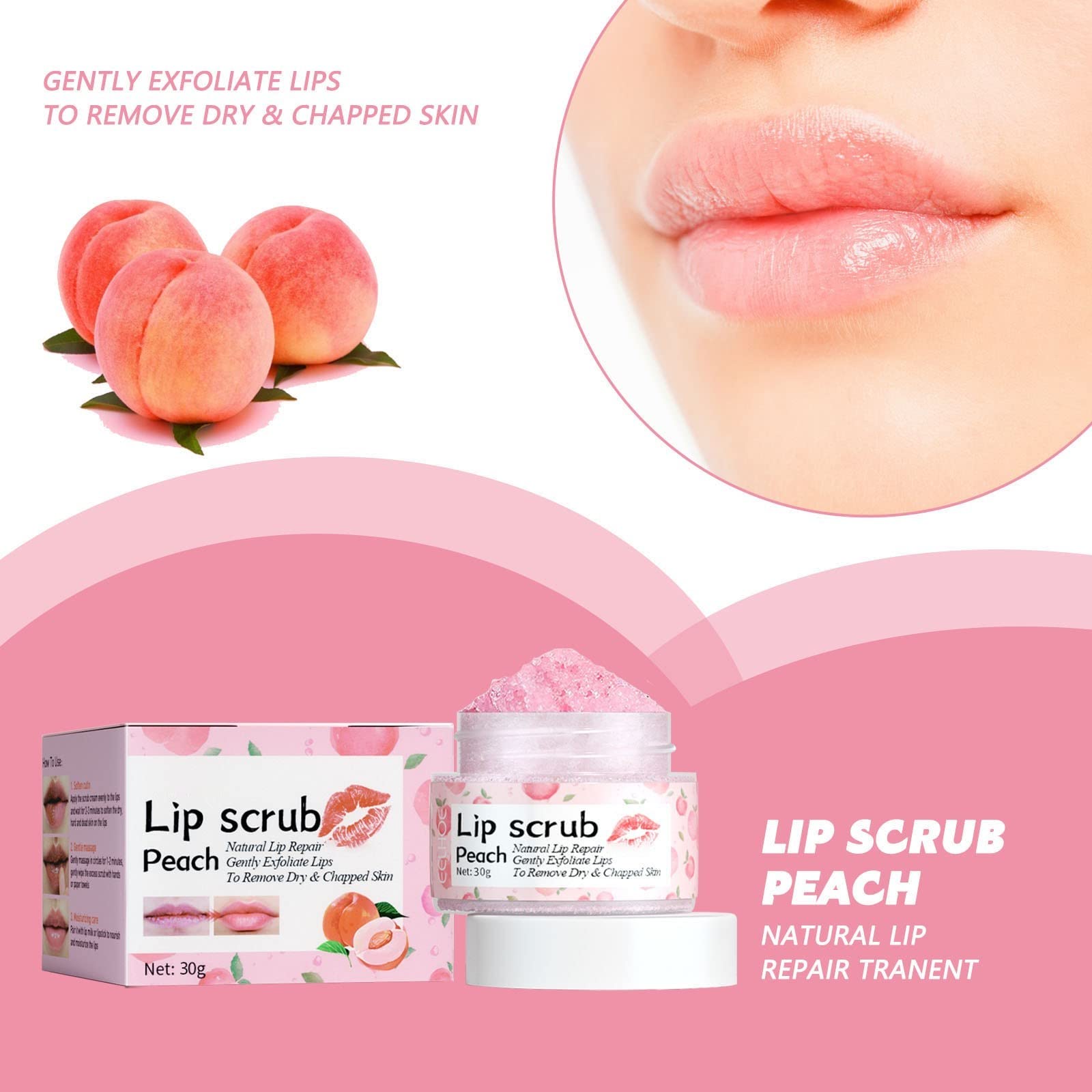 Peach Lip Scrub & Plumper - Hydrating Exfoliator for Dry Lips, Fades Lip Lines & Revitalizes - 99% Aloe Gel Lipstick for Natural Lip Care - Perfect for Daily Use & Nighttime Lip Treatment (One Size)
