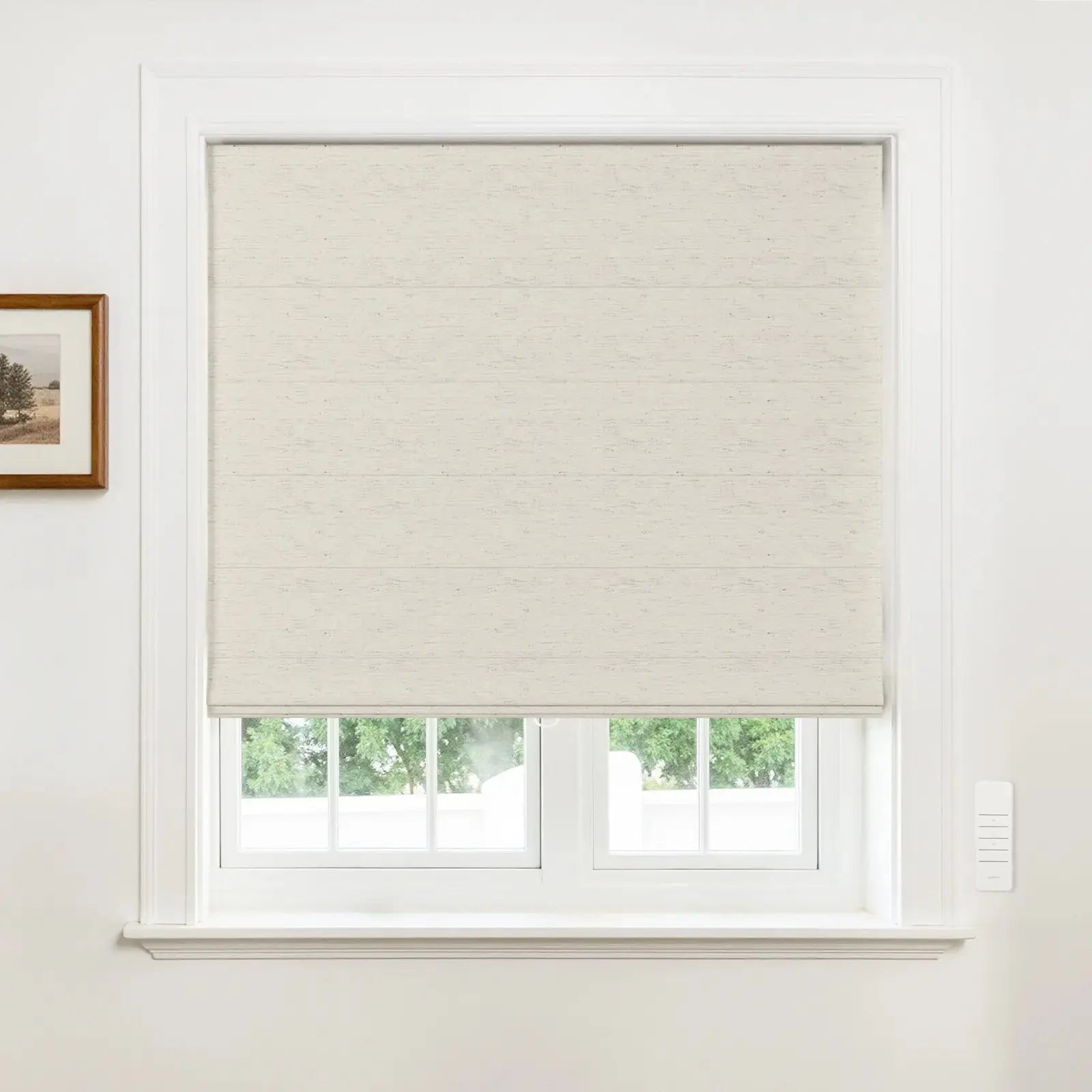 Alvin Motorized Blackout Roller Shade for Windows - Smart Home Linen Window Covering for Bedroom & Living Room Privacy & Light Control