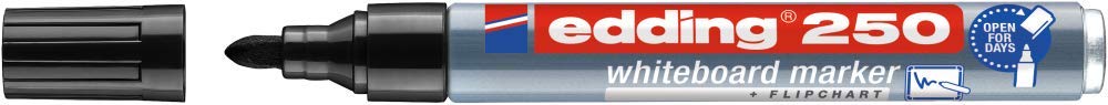 edding 250 Whiteboard Markers - Black Bullet Tip 1.5-3mm - Refillable Dry Erase Markers for Whiteboard, Flipchart, Glass & Magnetic Boards - Ideal for Office Meetings, Classroom Teaching & Home Organization
