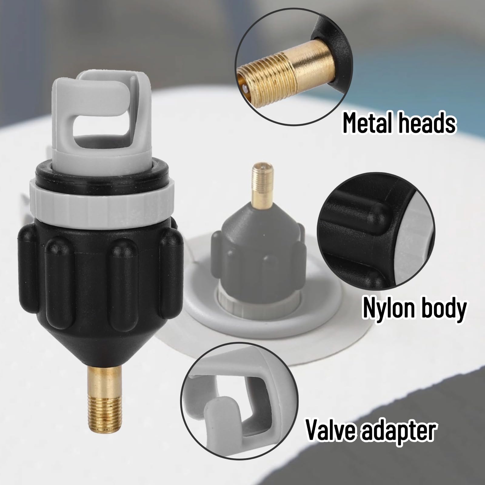 Inflatable Paddle Board Air Nozzle - Rubber Rowing Boat Air Valve & Car Pump Adapter - Universal Inflatable Pump Accessory for SUP, Kayak, Pool Floats & Water Sports Gear