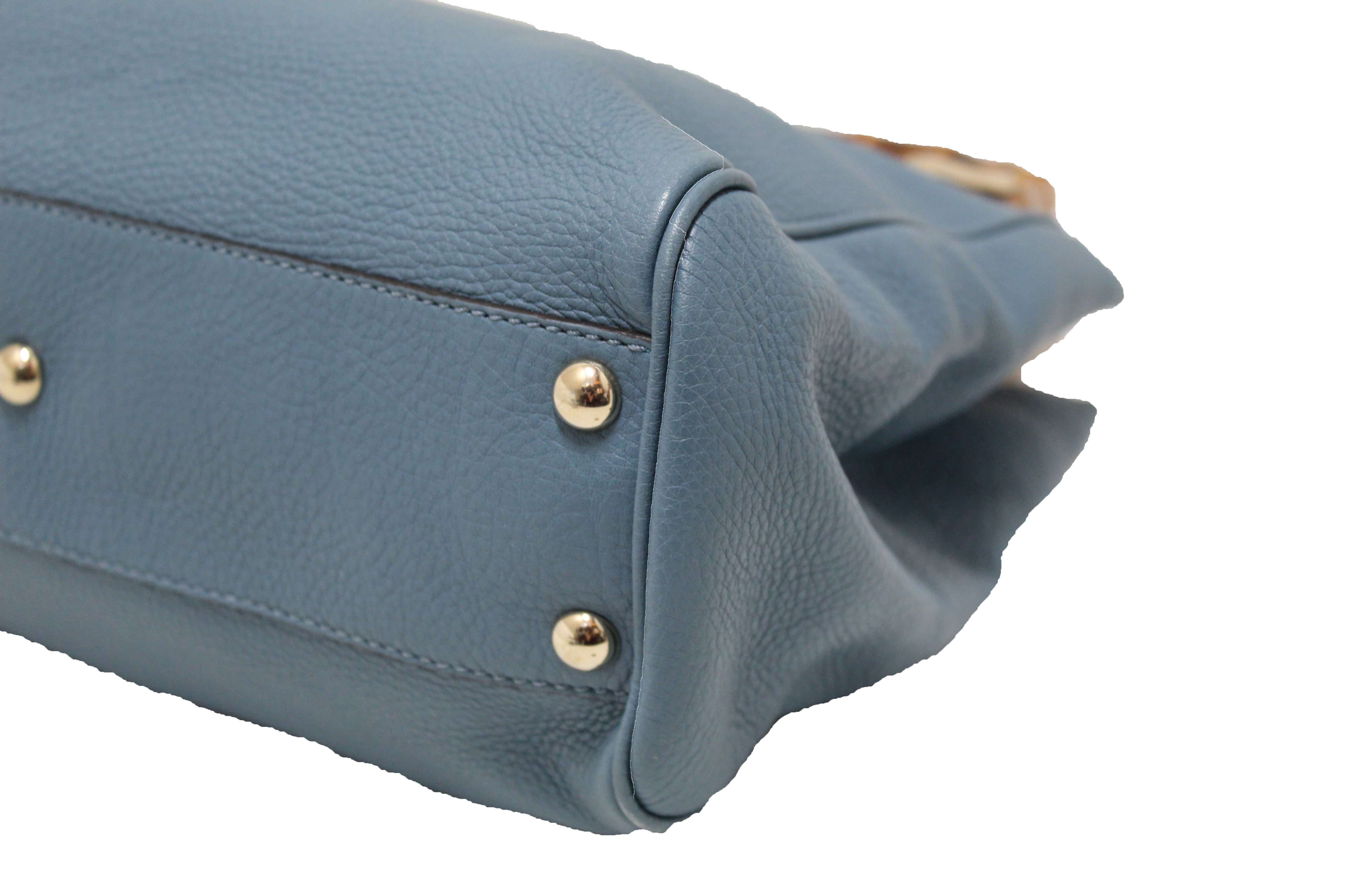 Authentic Gucci Blue Leather Bamboo Mini Tote Bag with Adjustable Strap - Luxury Designer Handbag for Women, Perfect for Work, Travel & Everyday Use