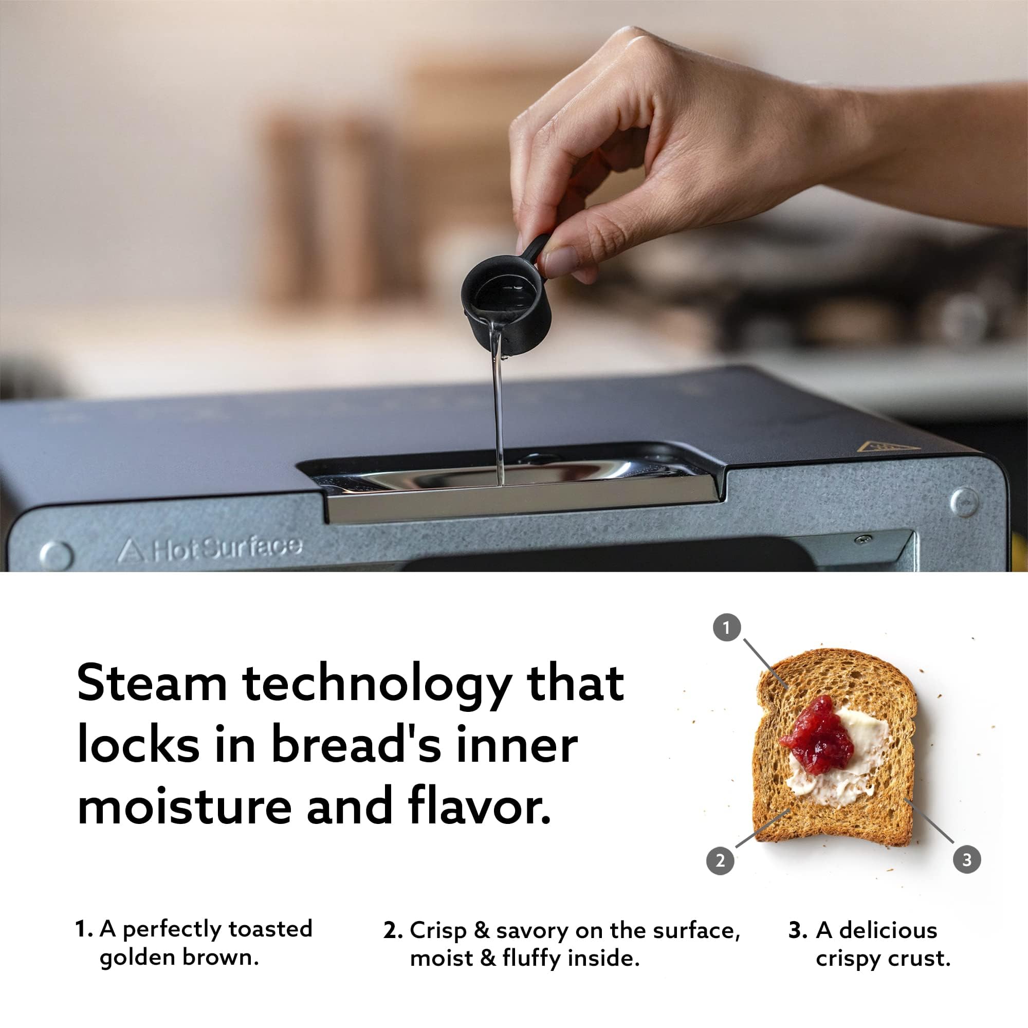 BALMUDA The Toaster - Premium Steam Oven Toaster with 5 Cooking Modes for Sandwich, Artisan Bread, Pizza & Pastry | Compact Countertop Design with Baking Pan | K01M-CG Charcoal Gray | Perfect for Small Kitchens, Dorms & Breakfast Stations