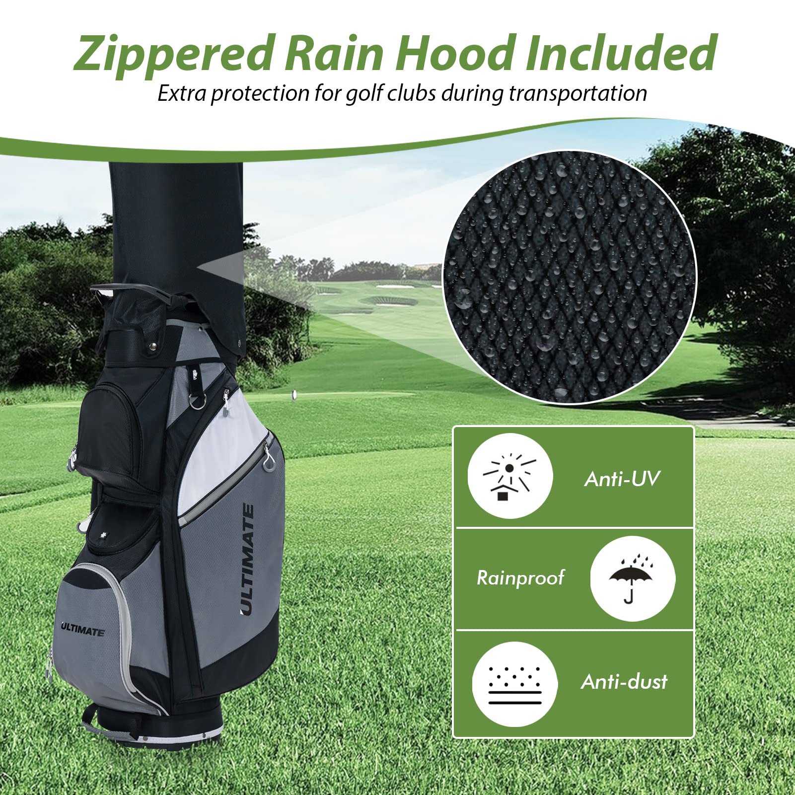 GYMAX 14-Way Golf Cart Bag with Rain Hood - Lightweight Stand Golf Bag for Men, Shoulder Strap & Carry Handle, Cooler Pocket & Rangefinder Compartment | Perfect for Golf Course, Driving Range & Outdoor Sports