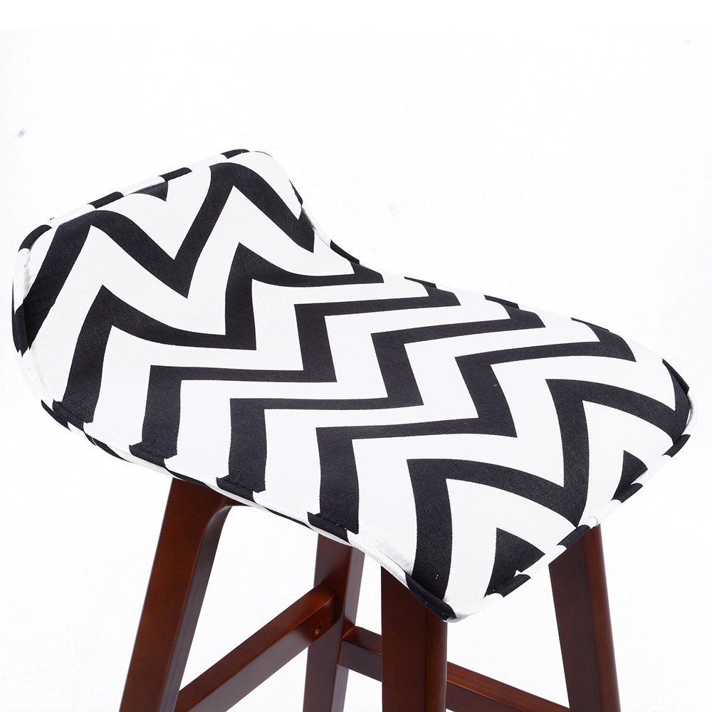 Stanton Lo-Back Contemporary Barstool - Black/White Chevron Design, Wood & Fabric Construction, Modern Kitchen & Bar Seating