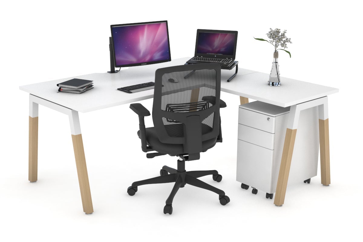 Premium L-Shaped Corner Office Desk with Quadro A Legs & Wood Cross Beam - 1800L x 1800W with Cable Management Scallop - Perfect for Home Office, Gaming Setup & Workspace Organization