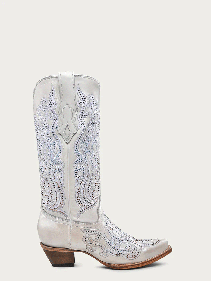 Corral C4103 Women's Western Boots with Embroidery & Crystal Overlay - White Cowgirl Boots for Rodeo, Country Dance & Casual Wear