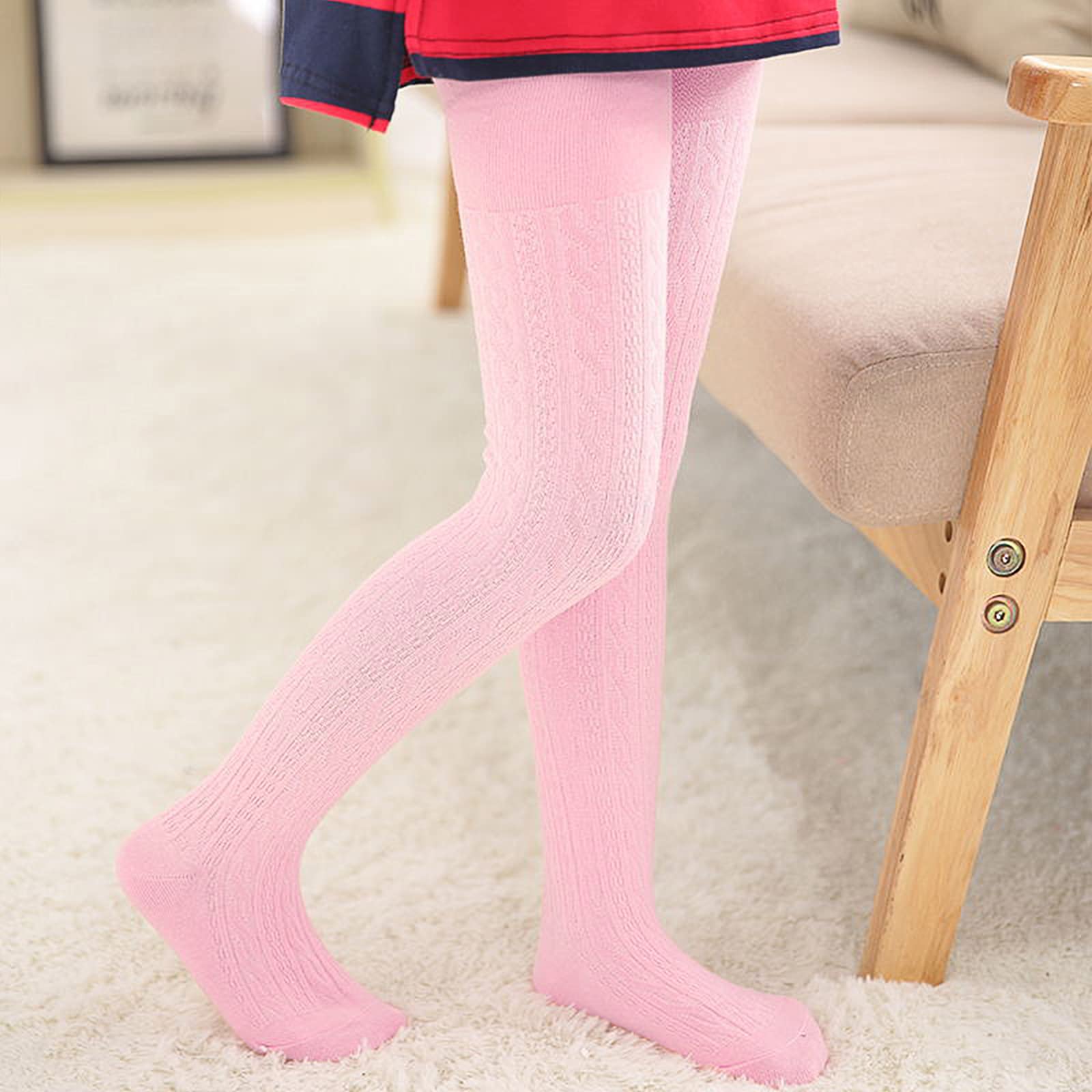 TechCity Girls Seamless Cotton Cable Knit Tights & Leggings for Toddlers 2-14 Years - Soft Stretchy Stockings for School, Play & Winter Outfits