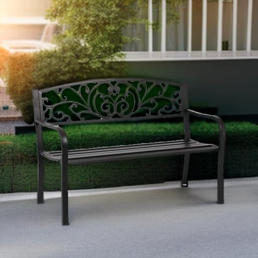 Sturdy Metal Garden Bench - Outdoor Patio Bench with Steel Frame for Porch, Yard & Entryway - Perfect for Relaxing, Decorating & Outdoor Seating