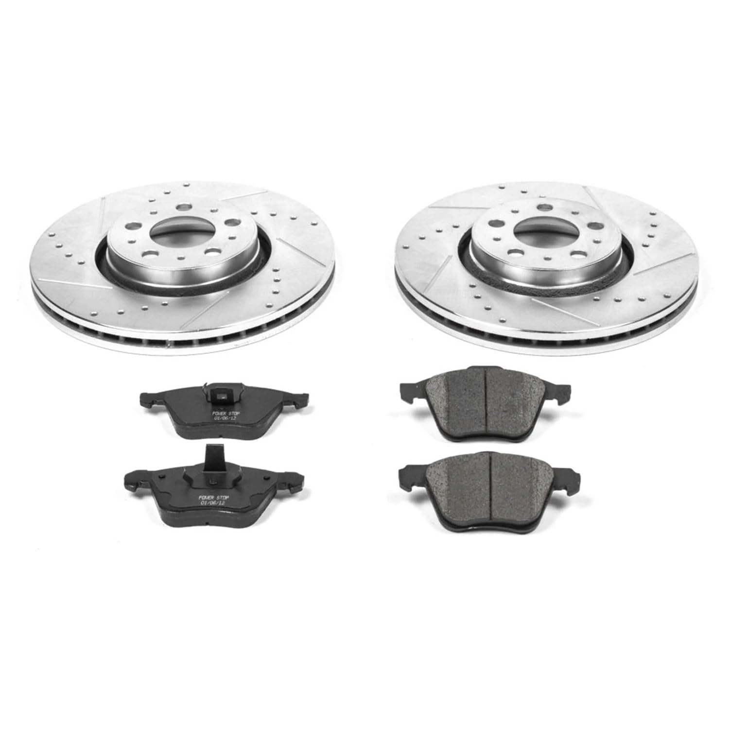 Power Stop K3063 Z23 Carbon Fiber Brake Pads & Drilled Slotted Rotors Kit for Volvo XC90 2003-2014 | High-Performance Braking System for SUVs | Perfect for Daily Commuting, Towing & Mountain Driving