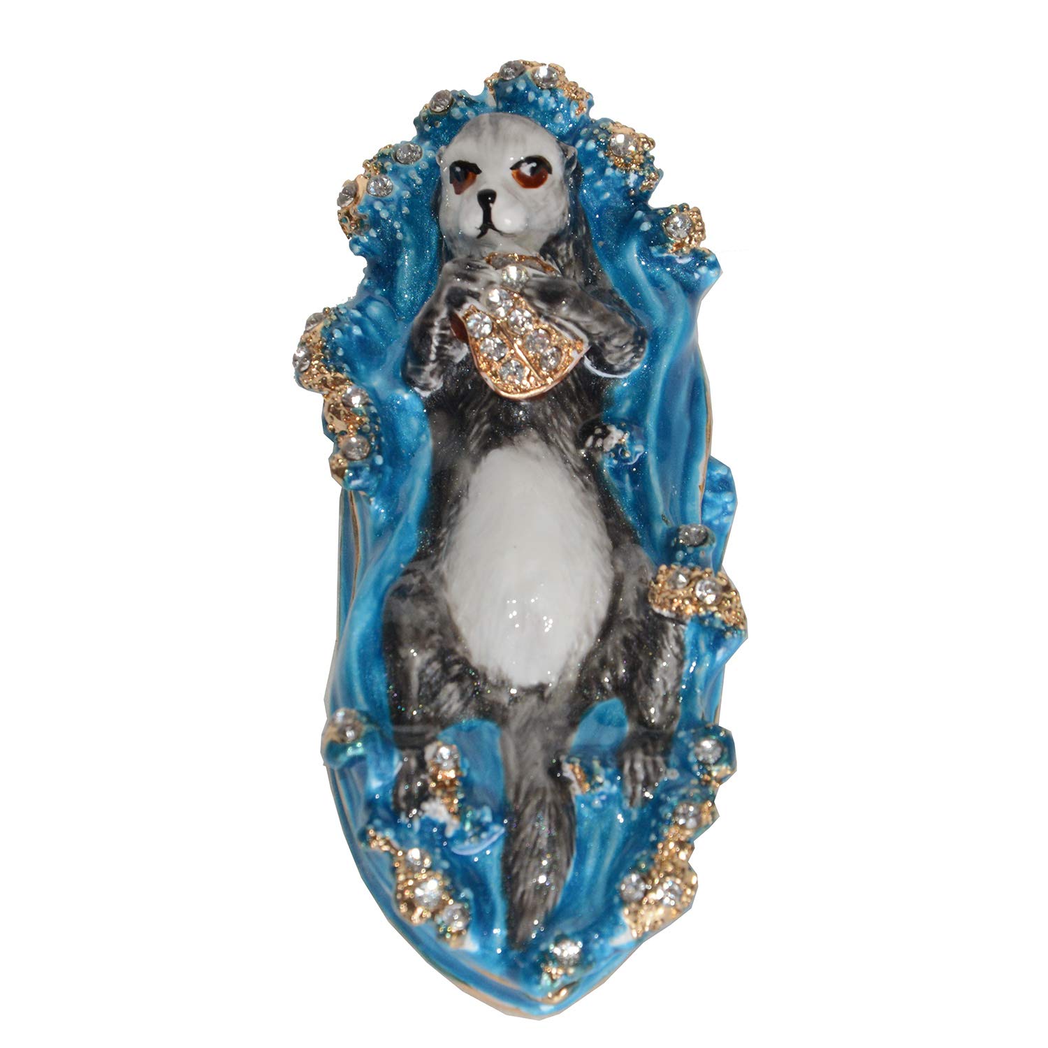 Hand-Painted Sea Otter Trinket Box with Hinged Lid - Jewelry Storage, Ring & Earring Holder, Animal Figurine Collectible - Perfect for Home Decor, Gift Giving & Organizing Small Treasures