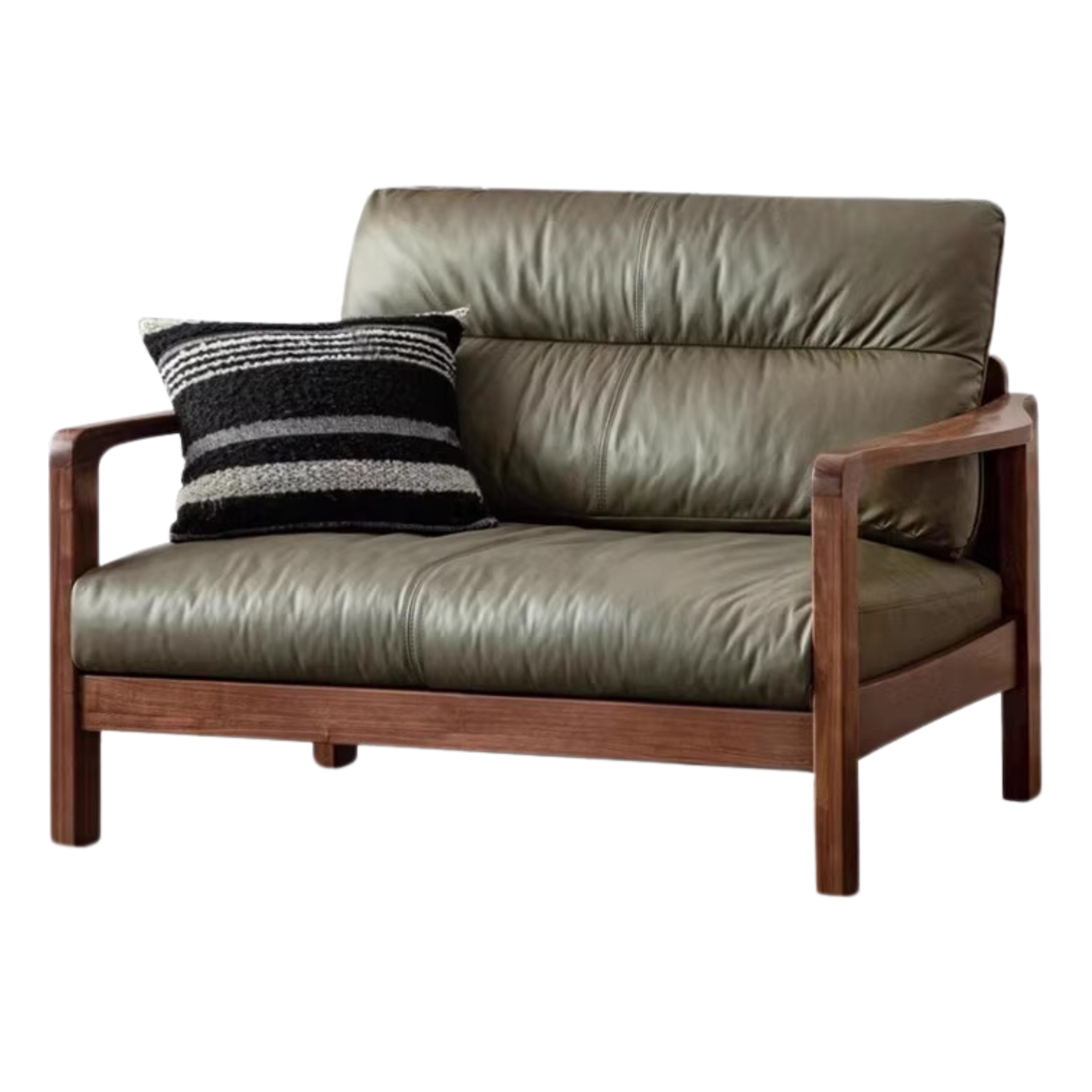 Premium Black Walnut Solid Wood Leather Sofa - Modern Luxury Living Room Furniture for Home & Office (Perfect for Lounging, Entertaining & Relaxing)