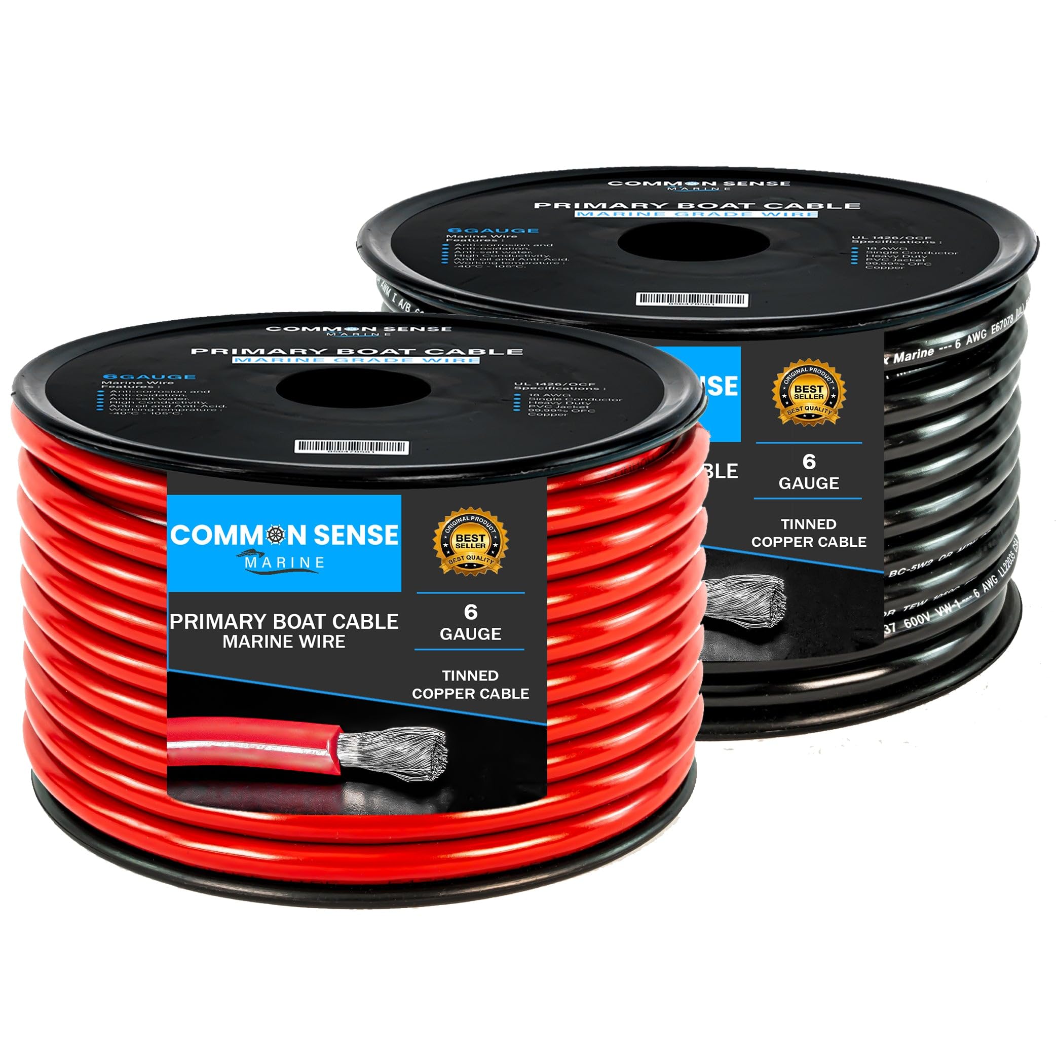 6 AWG UL 1426 Marine Grade Tinned Copper Boat Cable - Primary Marine Electrical Wire for Boats, Yachts & Marine Applications - Saltwater Resistant, Durable Wiring Solution
