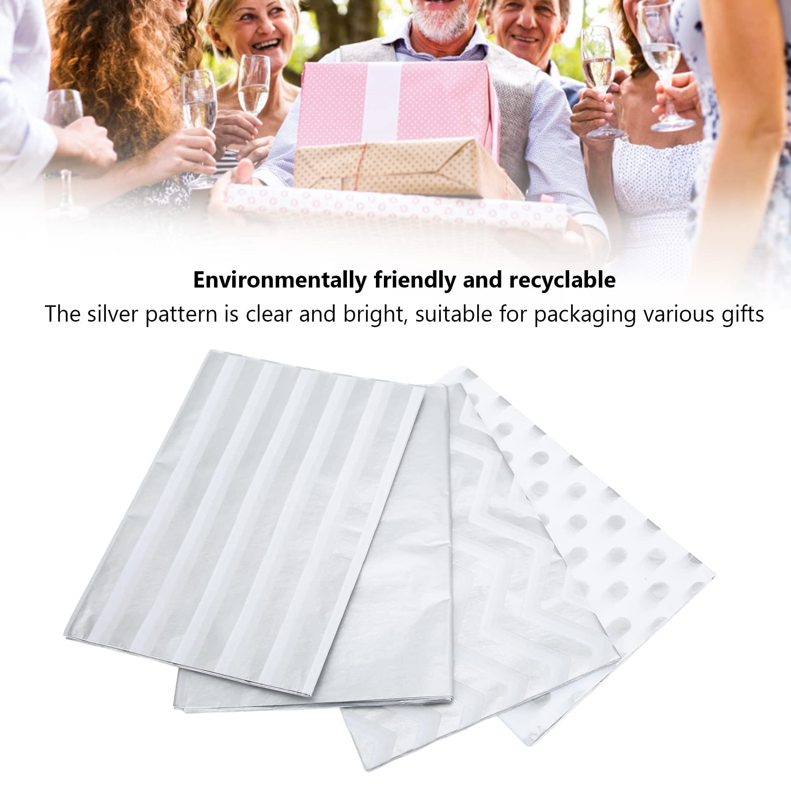 Premium Silver Wrapping Tissue Paper - 40Pcs Bulk White & Metallic Silver Gift Wrap Paper for Birthday, Wedding, Christmas Presents & Party Decorations | Elegant Gift Wrapping for Jewelry, Cosmetics & Luxury Items | Perfect for DIY Crafts, Holiday Gifts & Special Occasions