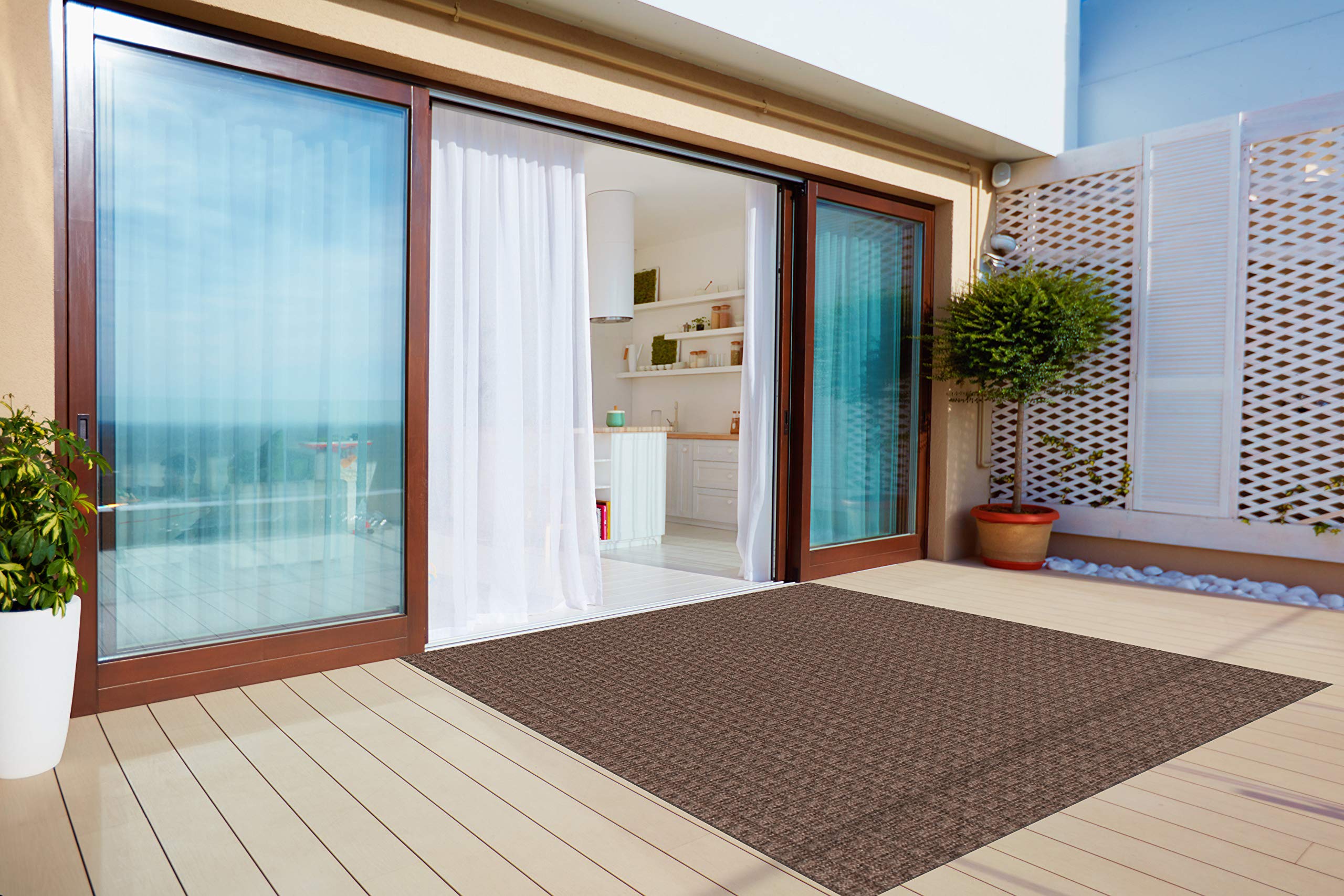 Quick Dry Indoor Outdoor Waffle Pattern Area Rug - Lightweight Non-Slip Floor Mat for Patio, Balcony, Deck, Poolside - Easy to Clean & Portable (4'x6', Espresso) - Perfect for Summer BBQs, Beach Houses & Vacation Rentals