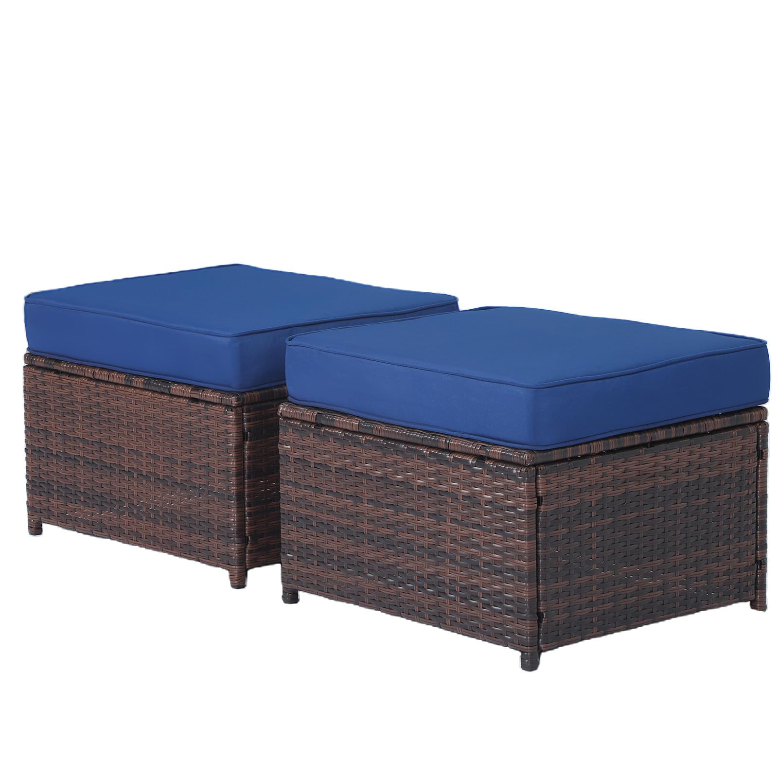 2-Piece All-Weather Rattan Ottoman Set with Removable Cushions - Waterproof Patio Footrest & Outdoor Lounge Seat for Garden, Poolside & Deck Relaxation