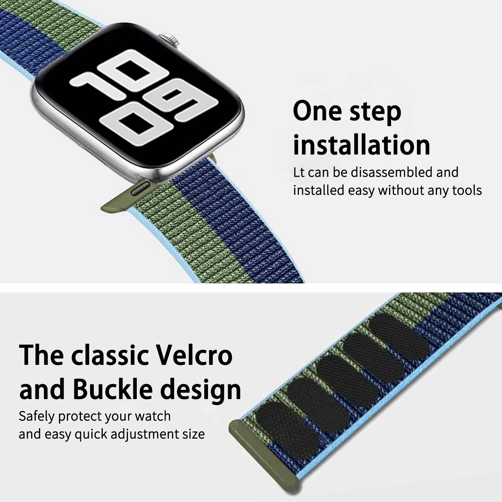 Durable Nylon Sport Loop Band Compatible with Apple Watch Series 1/2/3/4/5/6/7/8/SE - Soft Breathable Strap for Workout, Running & Everyday Wear