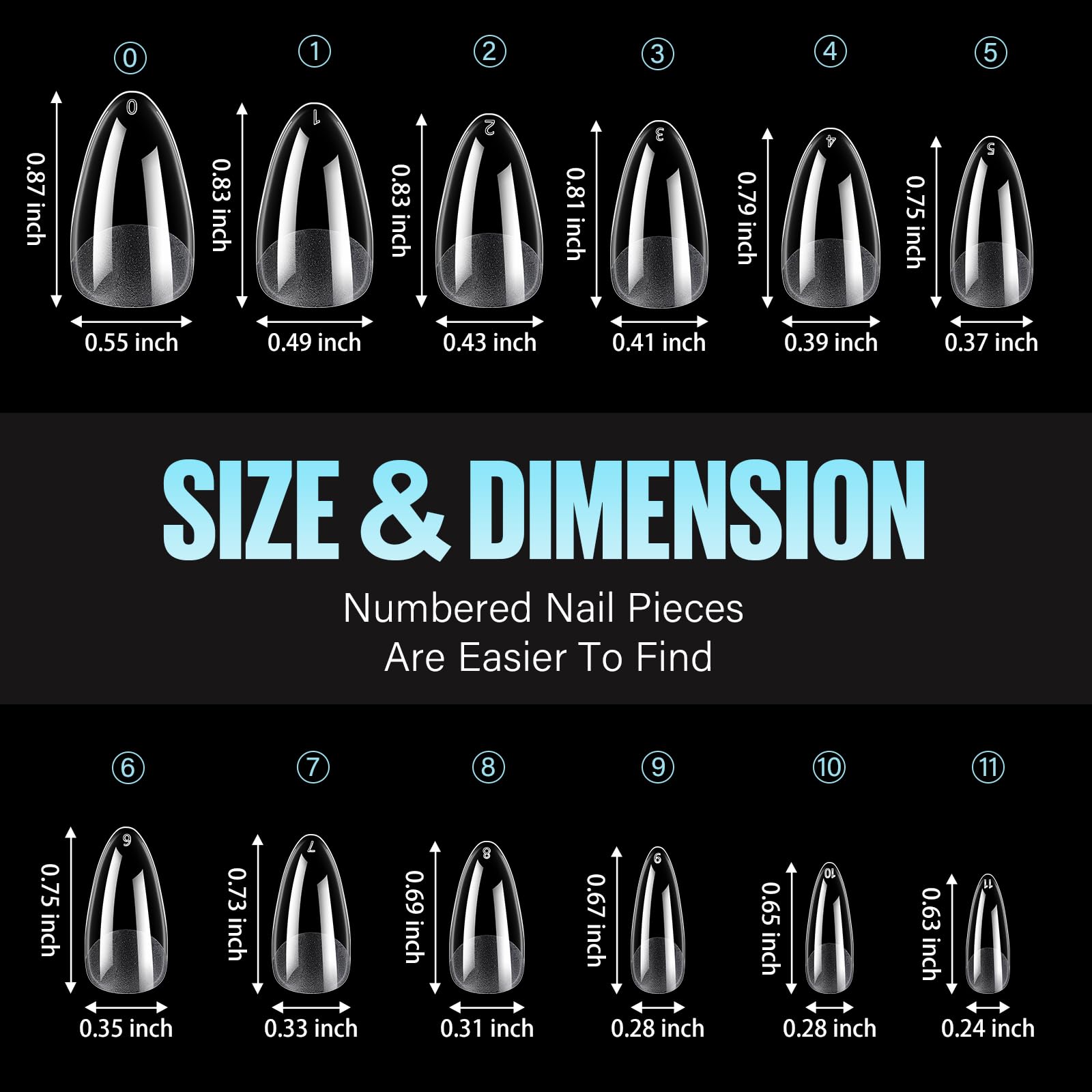 TOMICCA Medium Almond Nail Tips - 12 Sizes Soft Gel Press on Nails (240Pcs) for Nail Extension & DIY Salon - Perfect for Wedding, Party & Everyday Wear