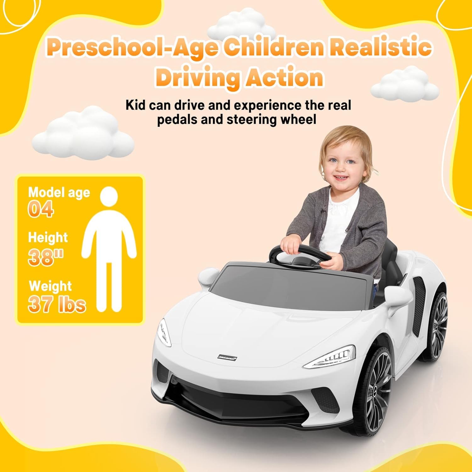 12V Licensed Kids Ride On Car with Parent Remote Control - LED Headlights, Sound System & 2-Speed Electric Vehicle - White Toy Car for Toddlers | Perfect for Birthday Gifts, Outdoor Play & Backyard Fun