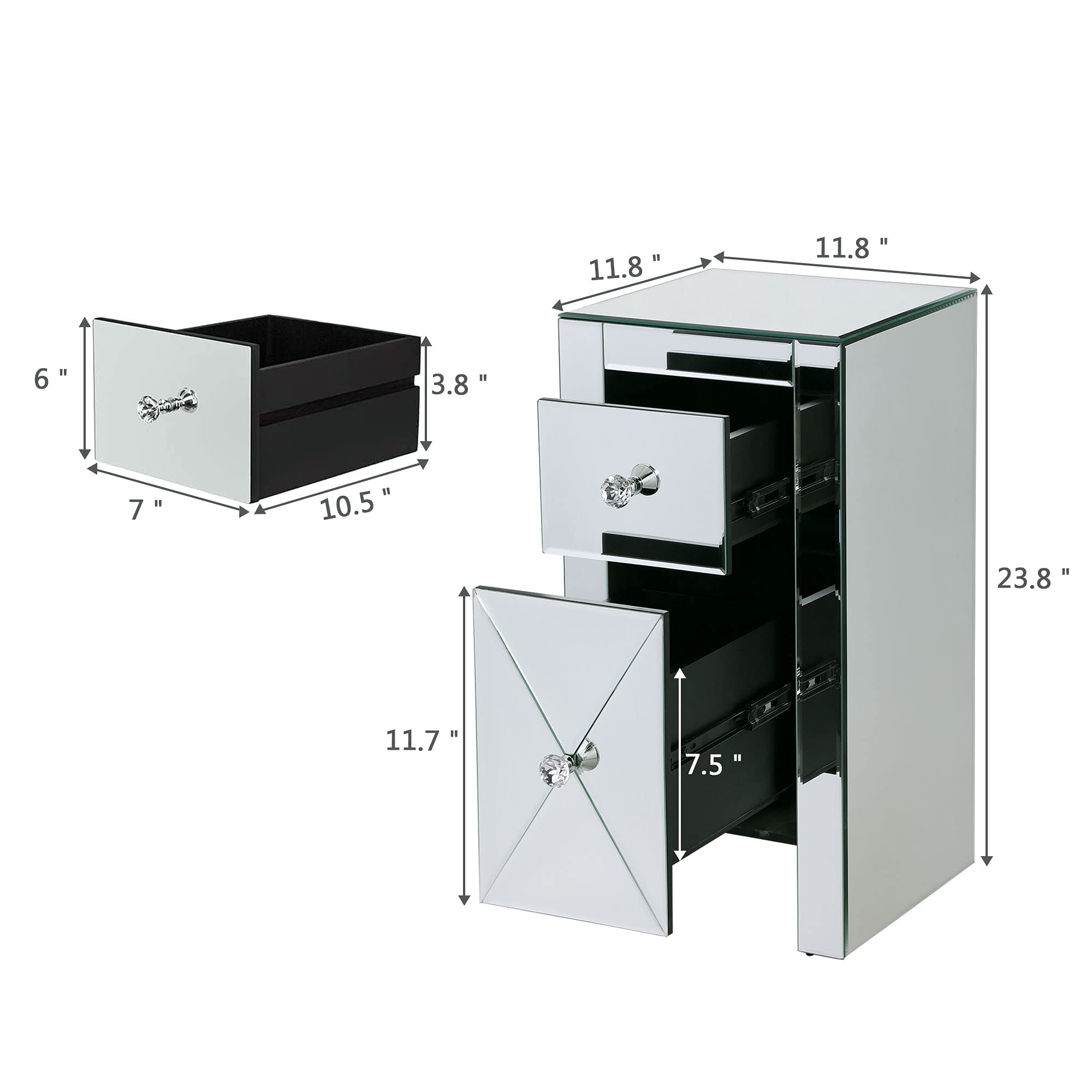 Silver Glass Mirrored Nightstand with 2 Drawers - Modern Bedside Table with Storage for Bedroom & Living Room | Perfect for Small Spaces, Apartment Decor & Guest Rooms