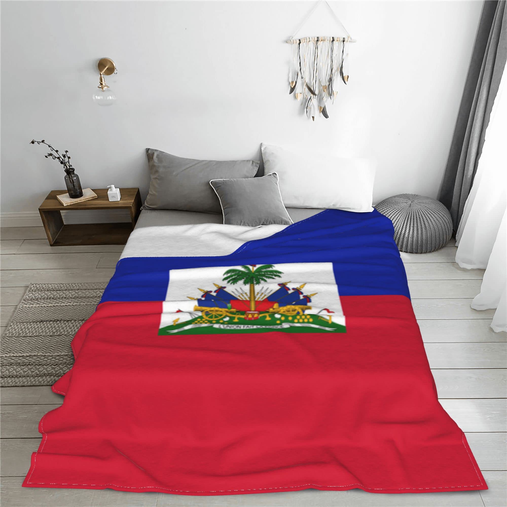Soft Flannel Fleece Blanket - Queen/King Size Cozy Throw with Haiti Flag Design | All-Season Fuzzy Plush Blanket for Couch, Sofa & Bed | Perfect for Home Decor, Gifts & Winter Warmth