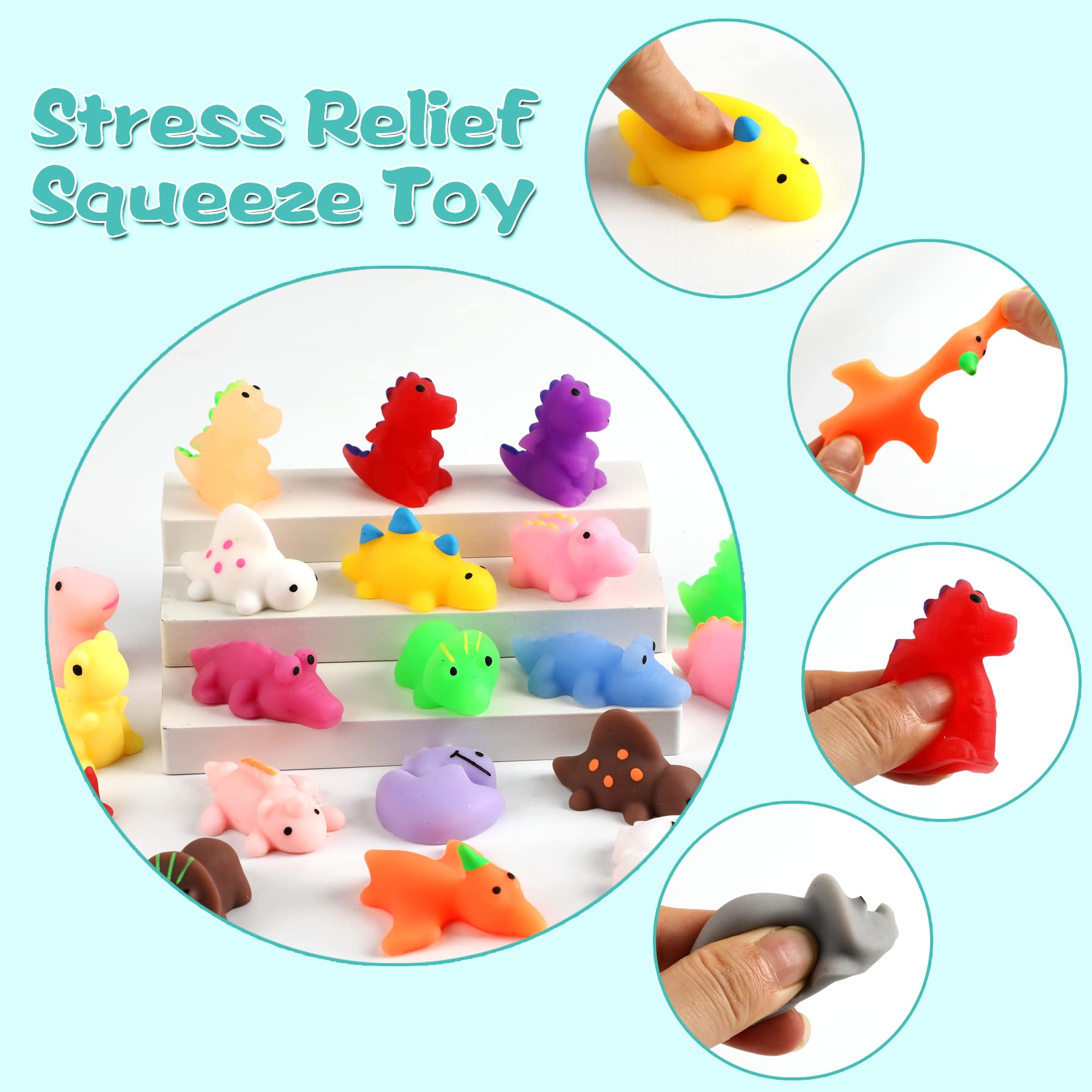 24-Piece Dinosaur Mochi Squishy Toys - Stress Relief Sensory Fidget Toys for Kids, Classroom Prizes, Birthday Party Favors, Pinata Fillers, Christmas Stocking Stuffers & Easter Basket Gifts - Perfect for Anxiety Relief, Sensory Play and Classroom Rewards