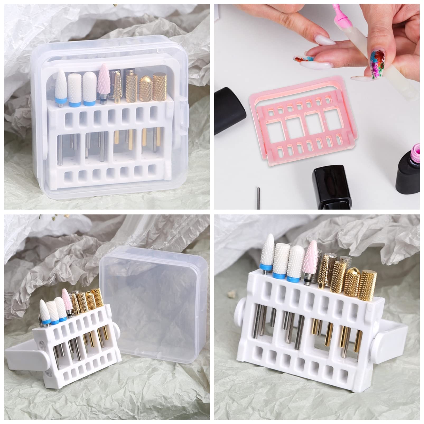 Lurrose 3Pcs Nail Drill Storage Box - Portable Nail Drill Bit Holder Organizer with PP Box Rack for Salon & Home Use | Multipurpose Display Case for Nail Art Tools & Accessories