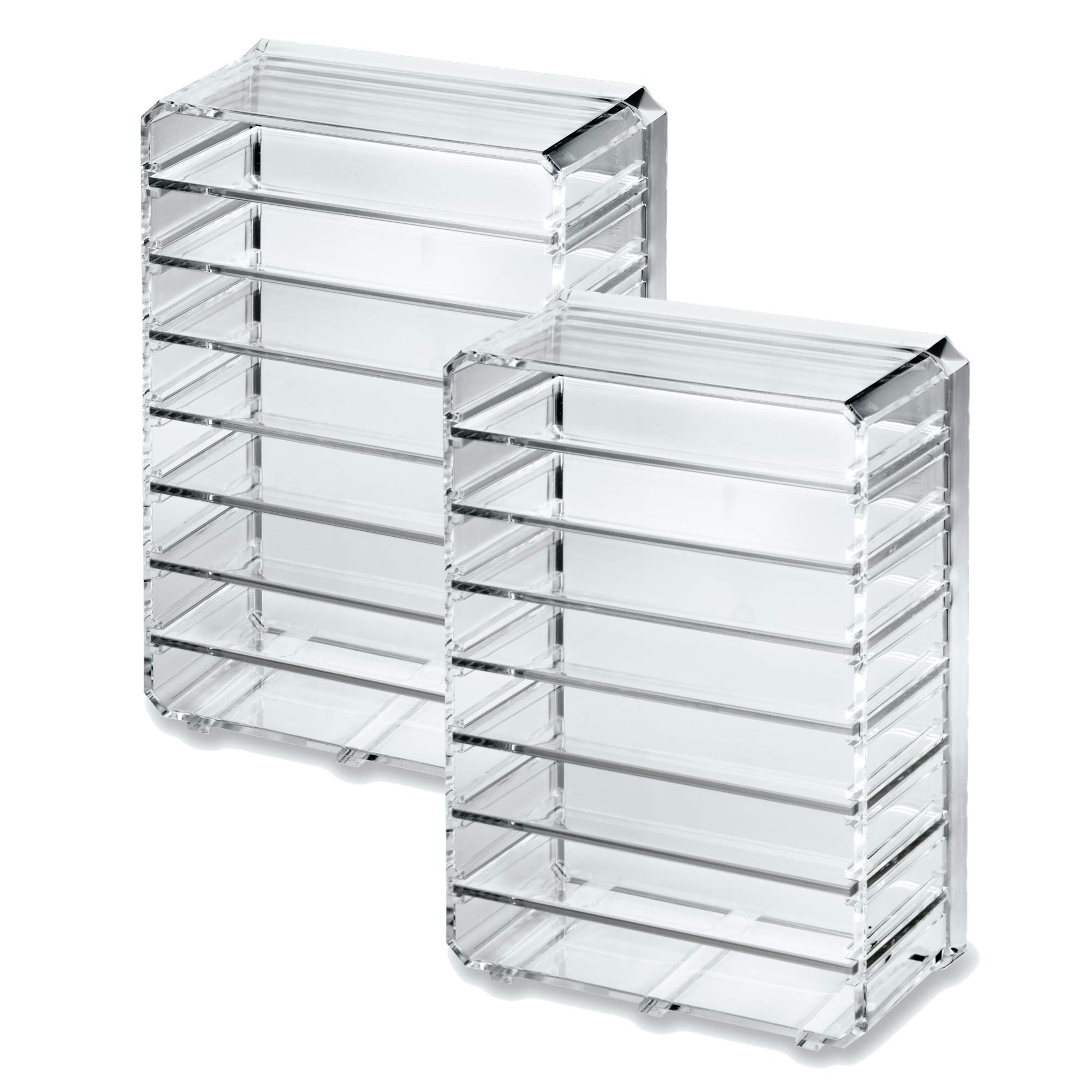 byAlegory (Set of 2) Clear Acrylic Makeup Eyelash Organizer with Removable Dividers - 8 Compartment False Eyelash Storage Case for Extensions, Stand or Lay Flat Design - Perfect for Salon, Travel & Home Makeup Organization