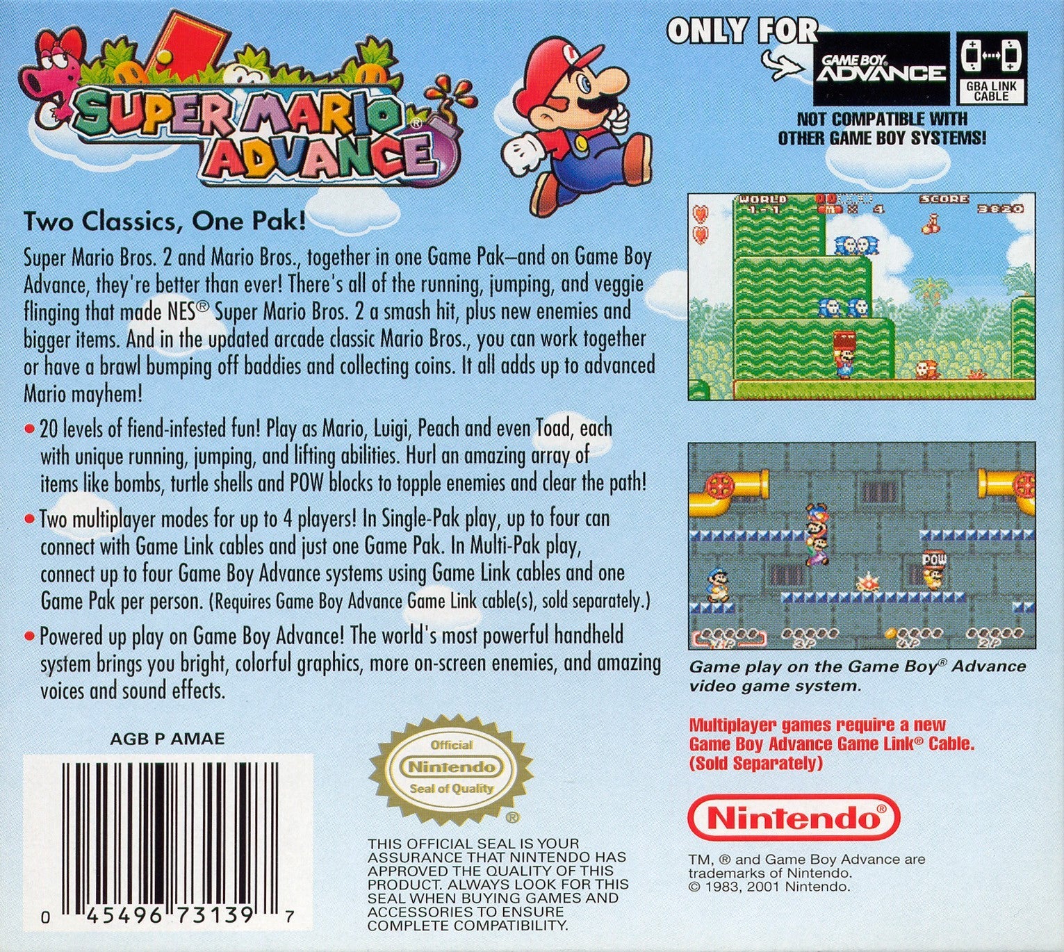 Super Mario Advance - Classic Nintendo Game for GBA | Fun Adventure Gameplay for Kids & Adults | Perfect for Travel & Family Game Nights