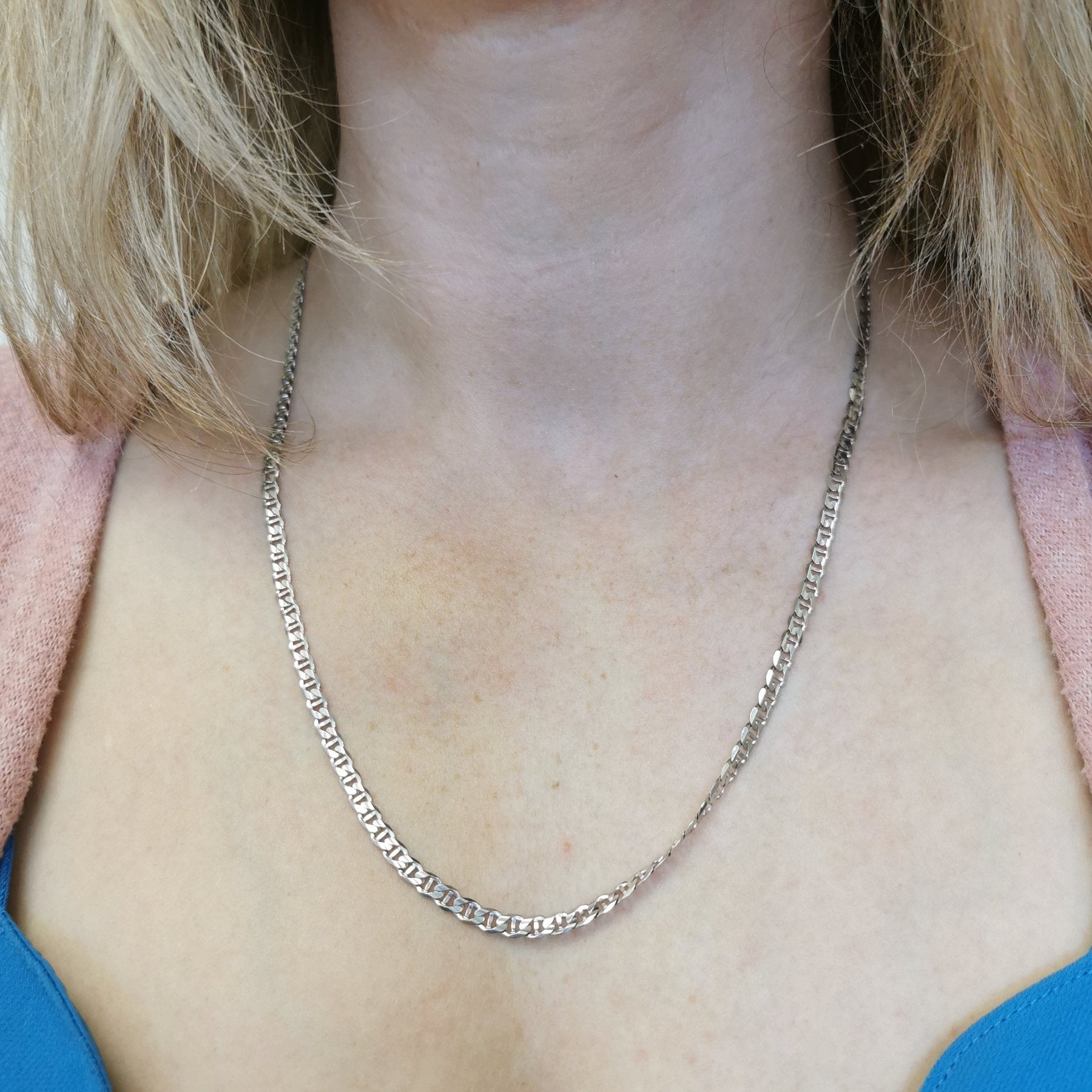 10K White Gold Anchor Chain Necklace for Women - 20 Inch Durable & Elegant Jewelry for Daily Wear, Parties & Gifts