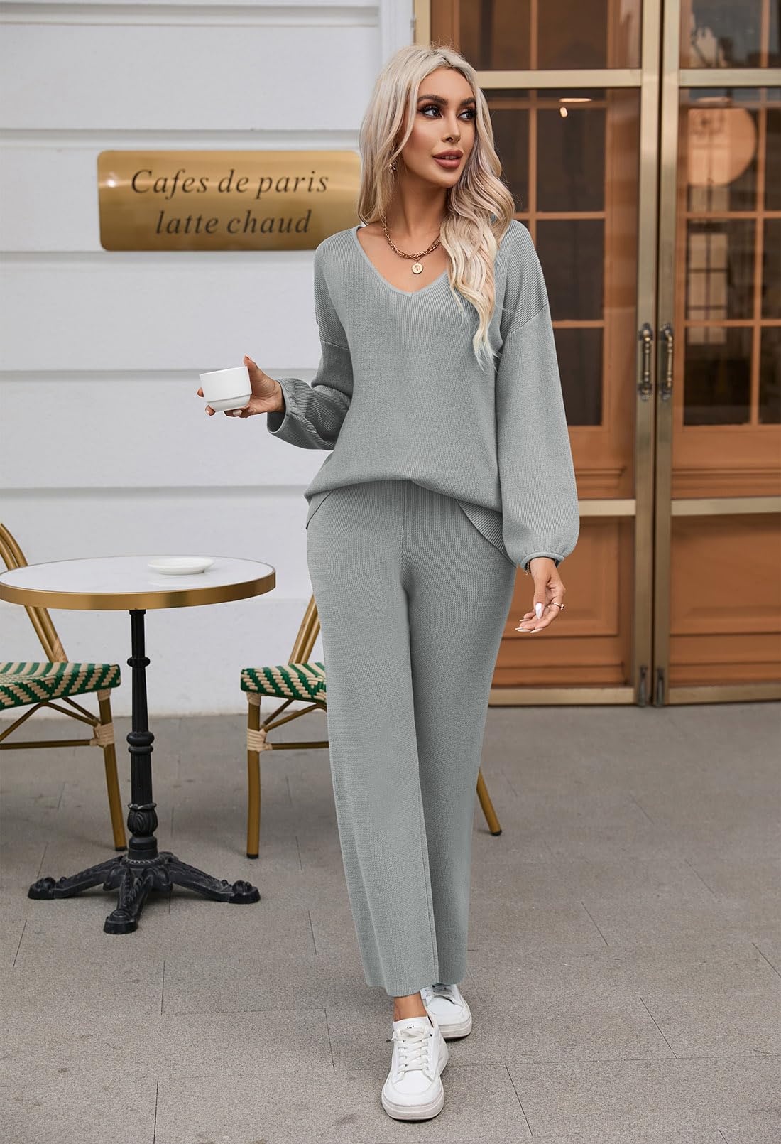 TOLENY Women's 2-Piece Lounge Set - Soft Pullover Sweater Top & Comfortable Wide Leg Pants, Cozy Loungewear Outfit for Relaxing at Home, Yoga, and Casual Wear