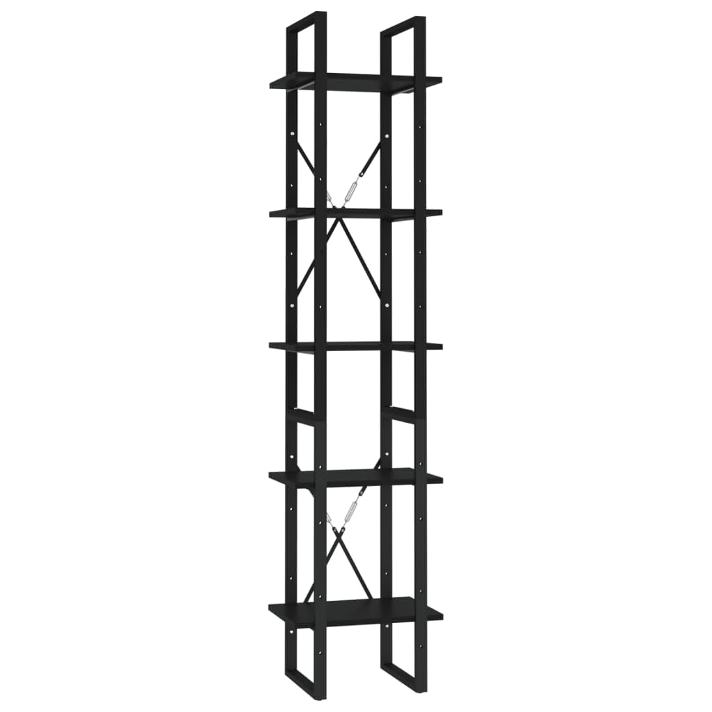 vidaXL 5-Door Bookcase - Modern Black Engineered Wood Bookshelf for Office & Living Room Storage | Freestanding Shelving Unit for Home Organization & Display