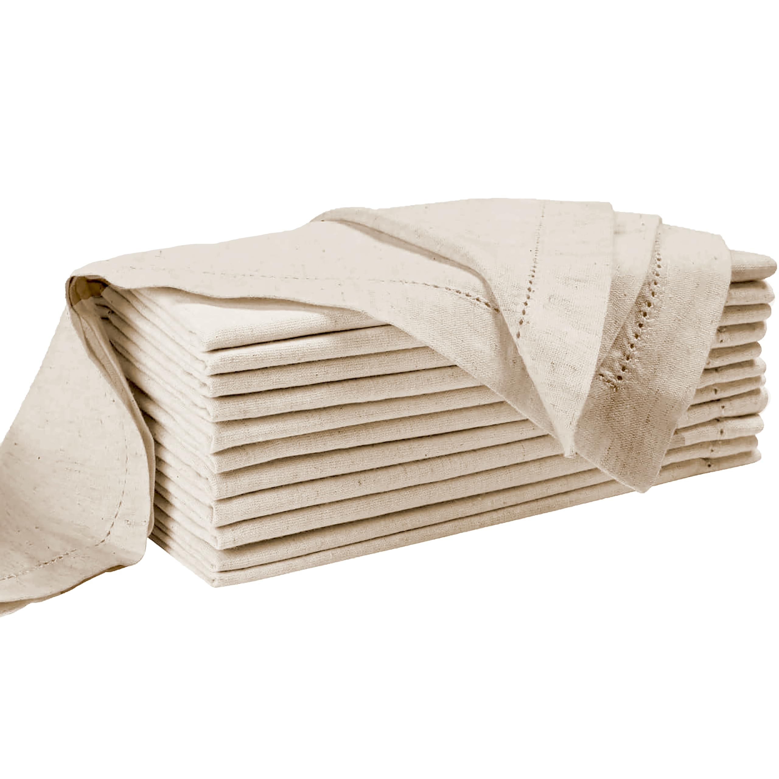 Premium Flax Linen Napkins Set of 12 - 18x18 Inch Hemstitched Washable Cloth Dinner Napkins for Fine Dining, Wedding, and Everyday Use