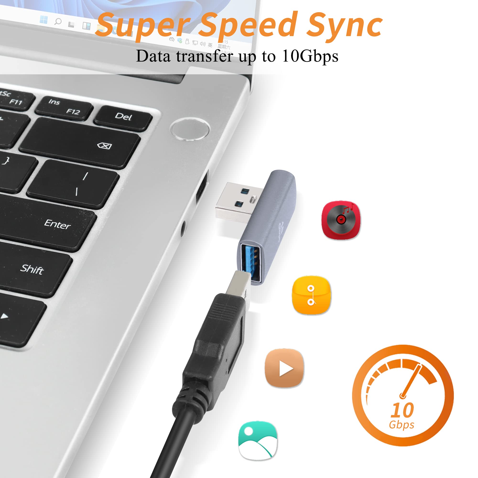 QIANRENON 90 Degree USB 3.1 Adapter - Left Angle USB A Male to Female Coupler - 10Gbps High Speed Data Transfer - Compatible with Power Banks, Tablets, Laptops (2 Pack) - Perfect for Tight Spaces & Cable Management