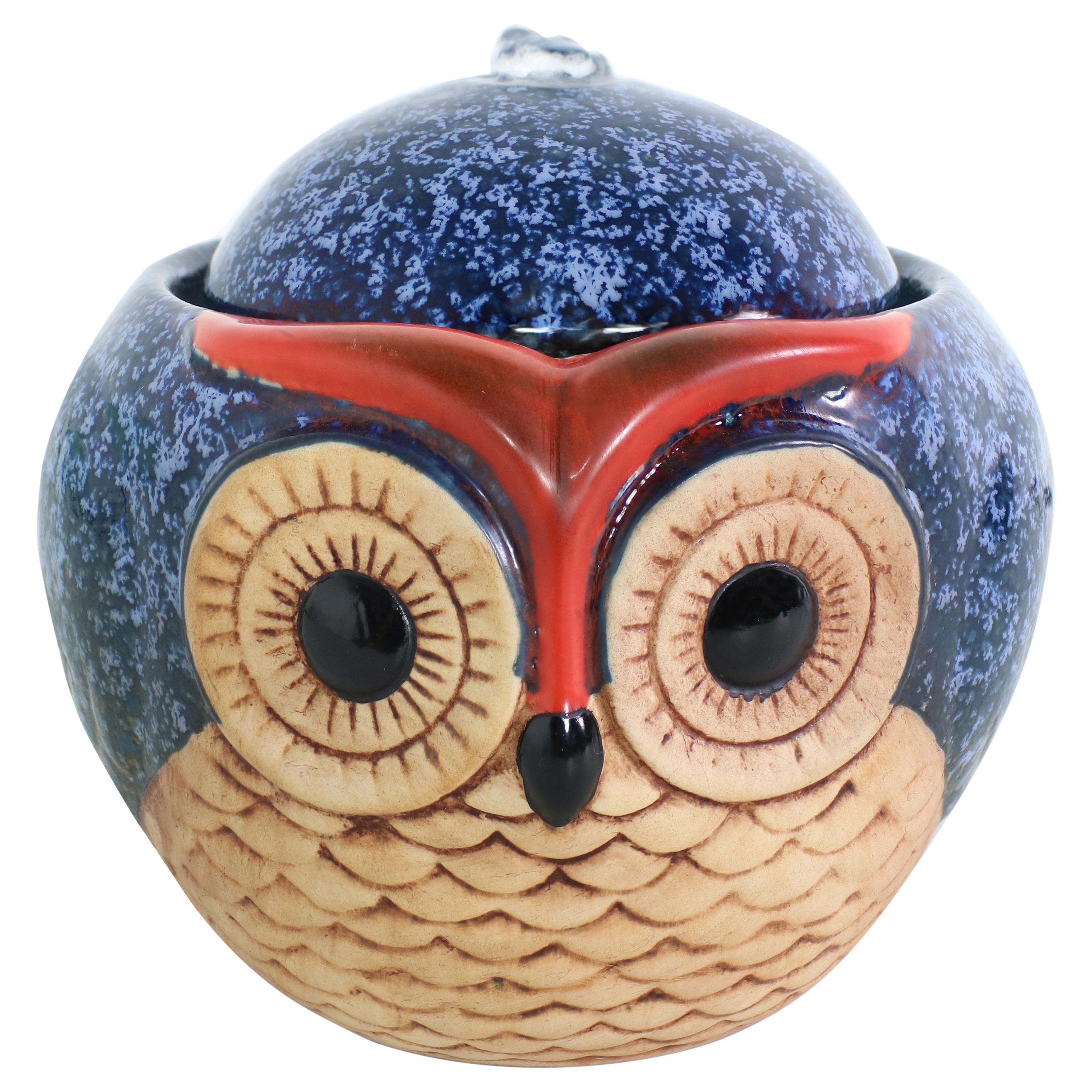 Sunnydaze Ceramic Owl Indoor Tabletop Water Fountain - Relaxing Home Decor for Living Room, Bedroom & Office | 6