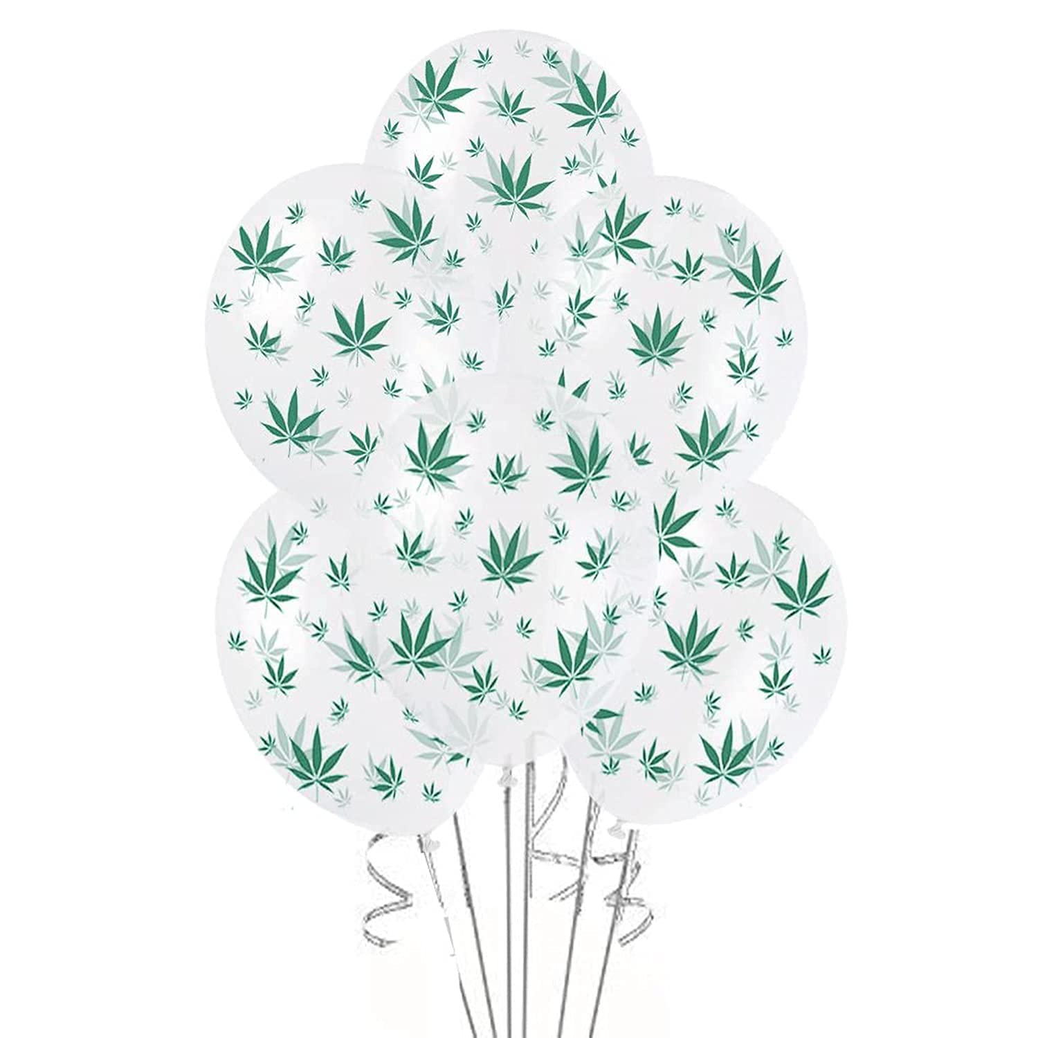 Premium 11in Crystal Clear Marijuana Balloons with All-Over Green Leaf Print - Pack of 25 for Cannabis Themed Parties, Bachelorette Events & 420 Celebrations