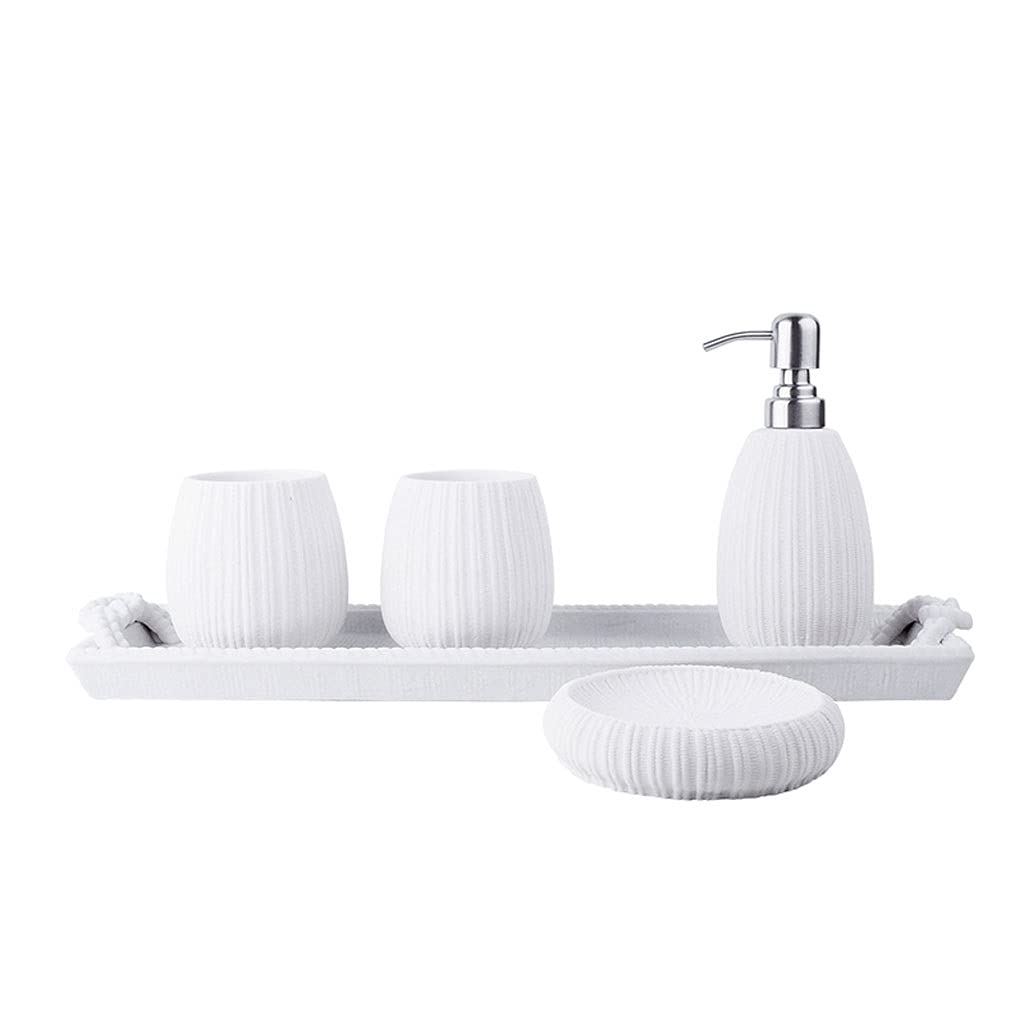 **Elegant 5-Piece Artificial Stone Soap Dispenser Set - Includes Hand Soap Dispenser, Mouthwash Cup, Soap Dish & Tray - Refillable Bathroom Accessories for Modern & Luxury Home Decor**    *(Perfect for Spa-Like Bathrooms, Guest Suites & Upscale Powder Rooms - Enhances Hygiene & Style)*