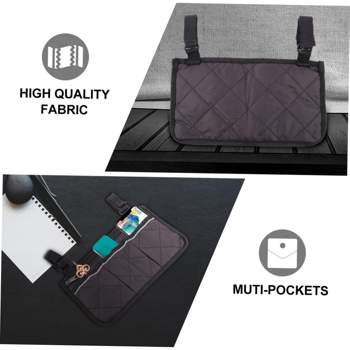 VANZACK Bike Storage Bag - 1pc Wheelchair Armrest Pouch Organizer for Electric Wheelchairs & Mobility Scooters - Perfect for Daily Essentials, Phone & Keys Storage While Riding