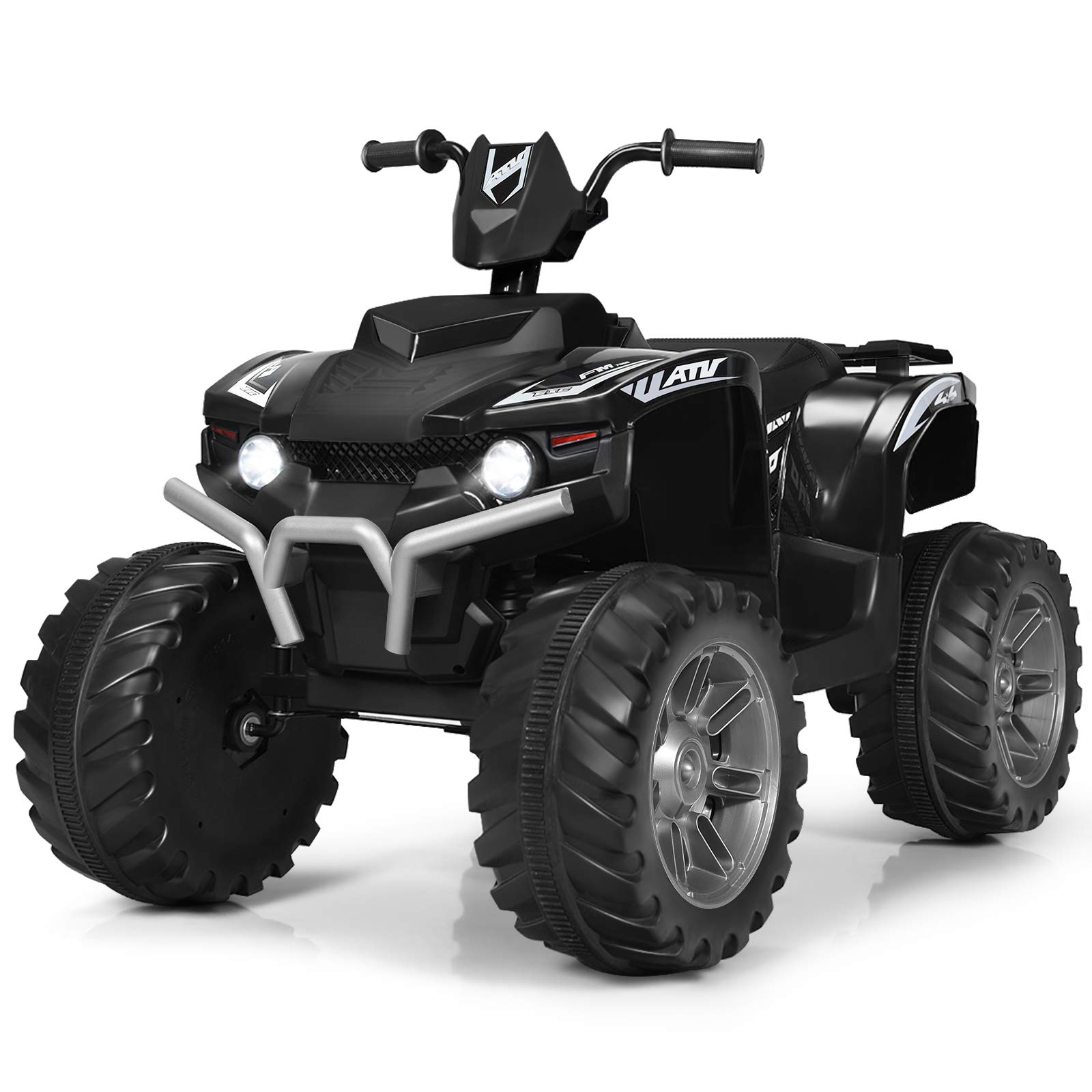 Costzon 12V Kids Electric ATV Ride-On Car with LED Lights, 2 Speed Modes, Horn, Music, USB Port & Treaded Tires - 4 Wheeler Quad for Boys & Girls (Black) | Perfect Birthday Gift & Outdoor Play Vehicle for Ages 3-8