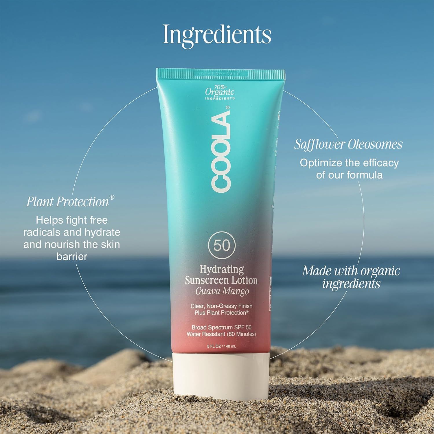 COOLA Classic Body Organic Sunscreen Lotion SPF 50 - Broad Spectrum UVA/UVB Protection, Water Resistant, Reef Safe, Vegan & Cruelty-Free - Perfect for Beach, Pool & Outdoor Activities