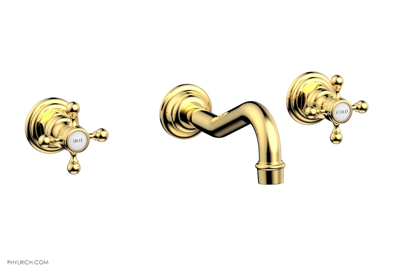 HENRI Wall-Mounted Lavatory Faucet Set with Cross Handles - 161 11 - Modern Bathroom Sink Faucet for Powder Room, Guest Bath & Small Spaces