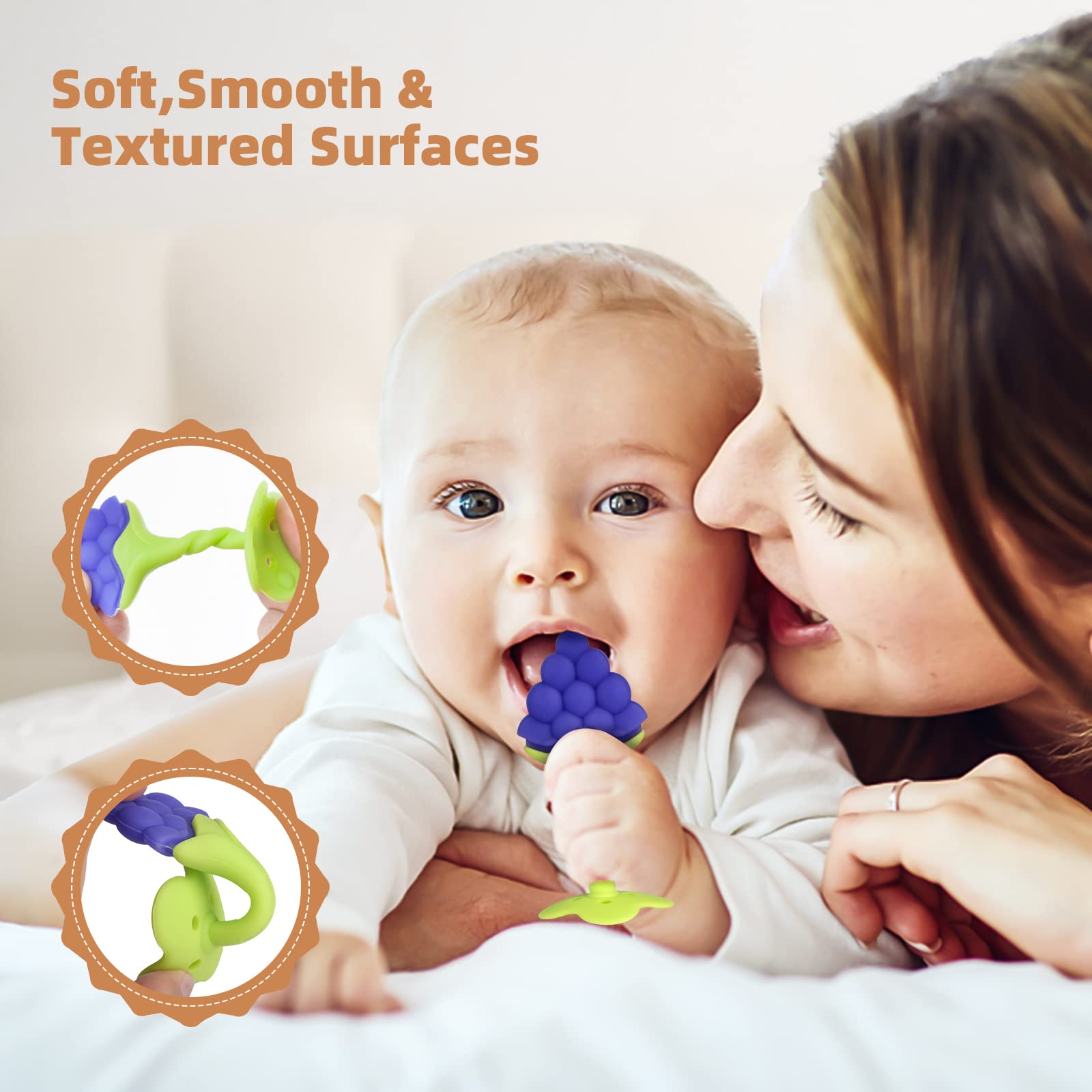 Chuya 5 Pack Silicone Baby Teether Toys - Safe Chew Straws for Infants 3-12 Months, Soothing Molar Relief & Teething Gel Alternative, BPA-Free & Easy to Clean - Perfect for On-the-Go, Daycare & Home Use
